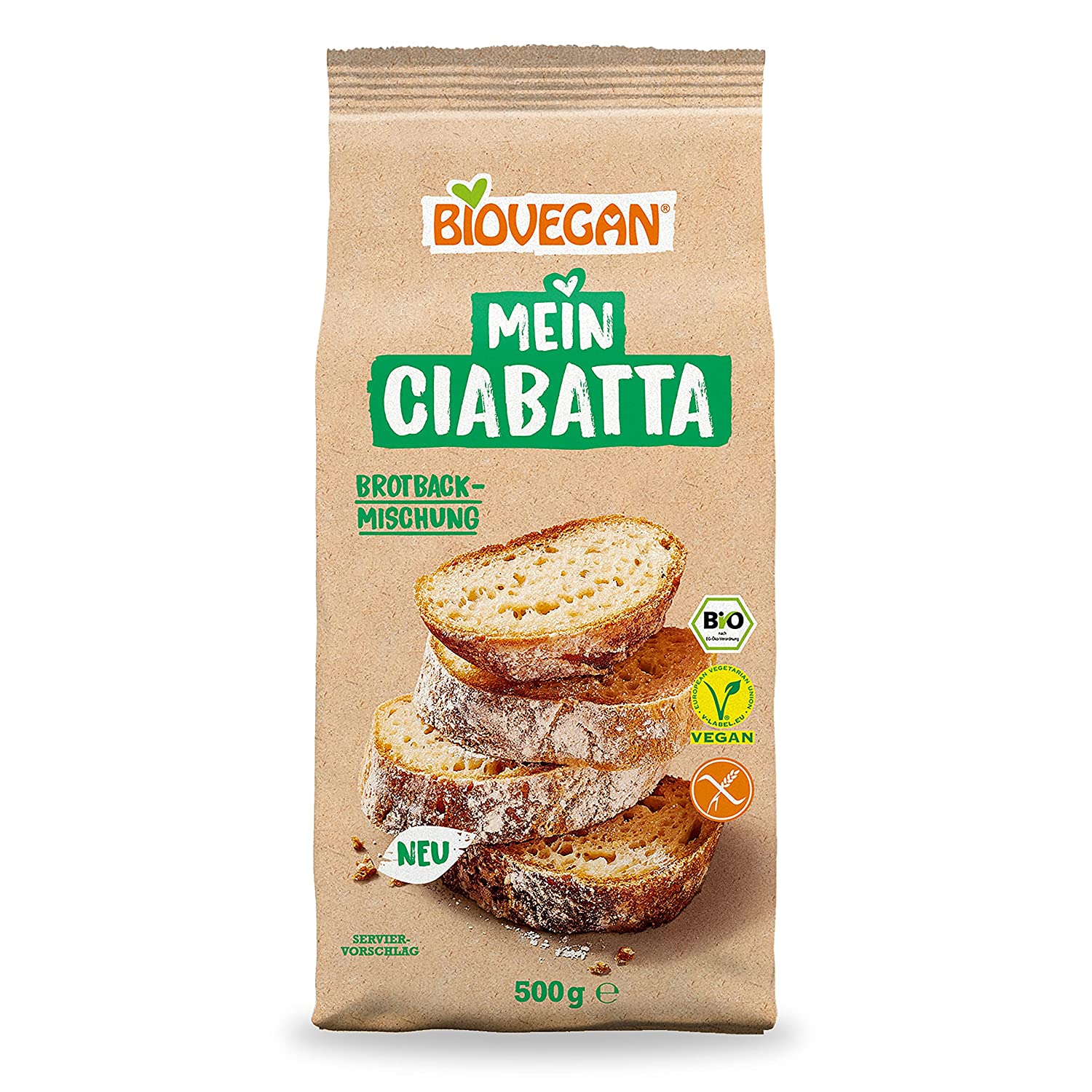 Biovegan Mein Ciabatta, glutenfreie Brotbackmischung für Baguette und Ciabatta, 500g Biovegan Mein Ciabatta, glutenfreie Brotbackmischung für Baguette und Ciabatta, 500g