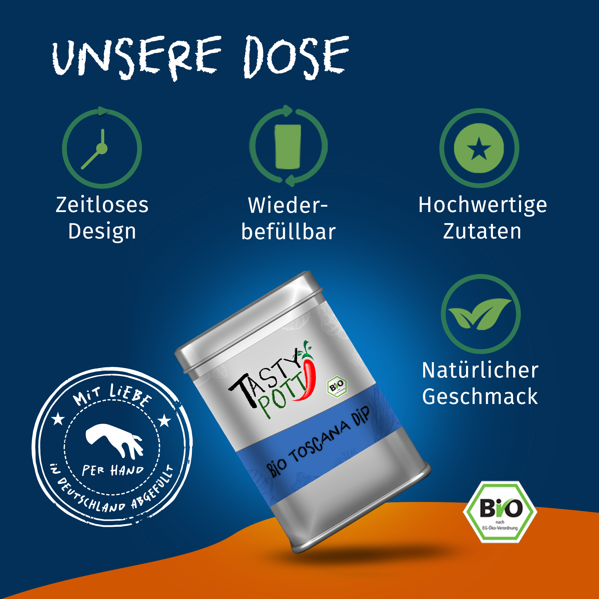 Bio Toscana Dip - Gewürzmischung für Dips - 75g Dose Tasty Pott