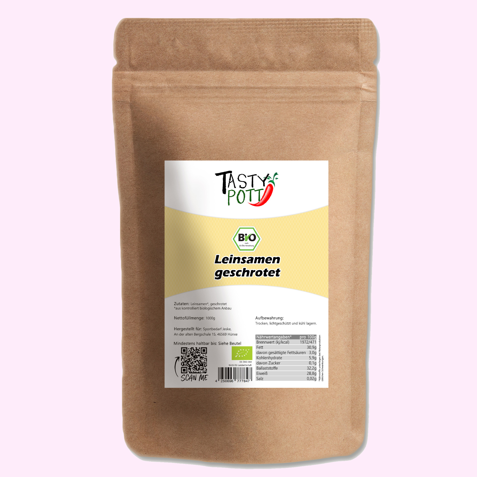Leinsamen geschrotet Bio | 1 kg Beutel Tasty Pott