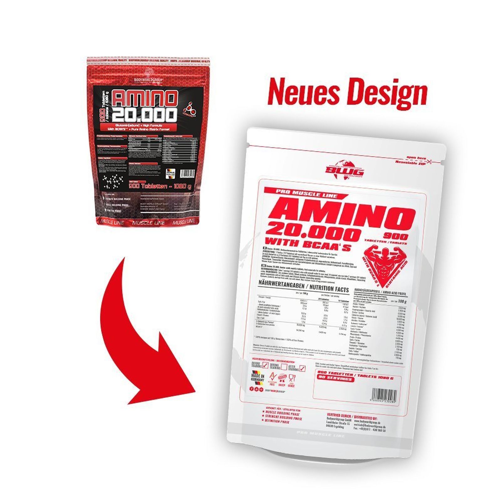BWG Amino 20.000 + BCAAs + Glutamin (900 Tabletten)