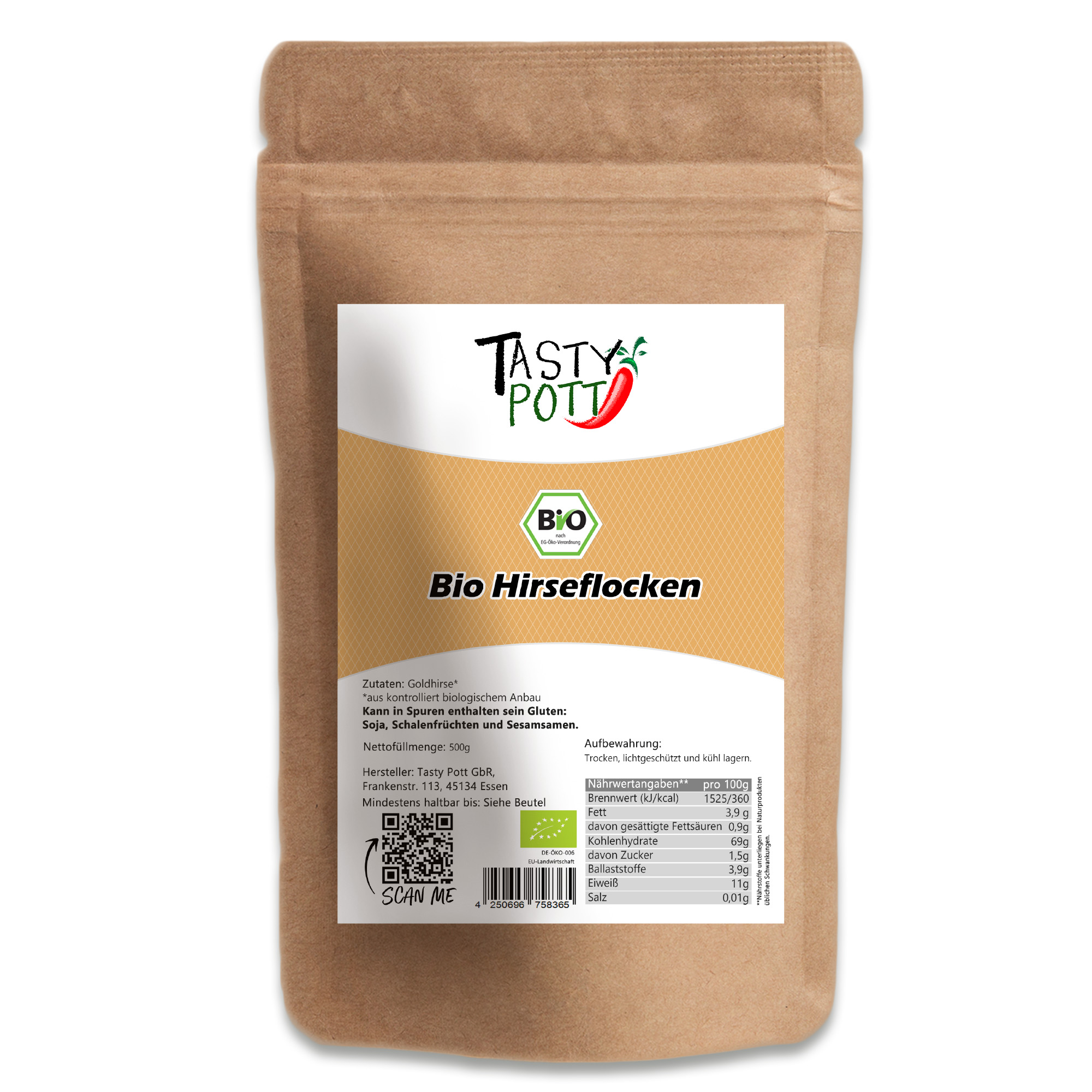 Bio Hirseflocken von Tasty Pott – glutenfrei, vegan & voller Geschmack 500g  Bio Hirseflocken von Tasty Pott – glutenfrei, vegan & voller Geschmack 500g