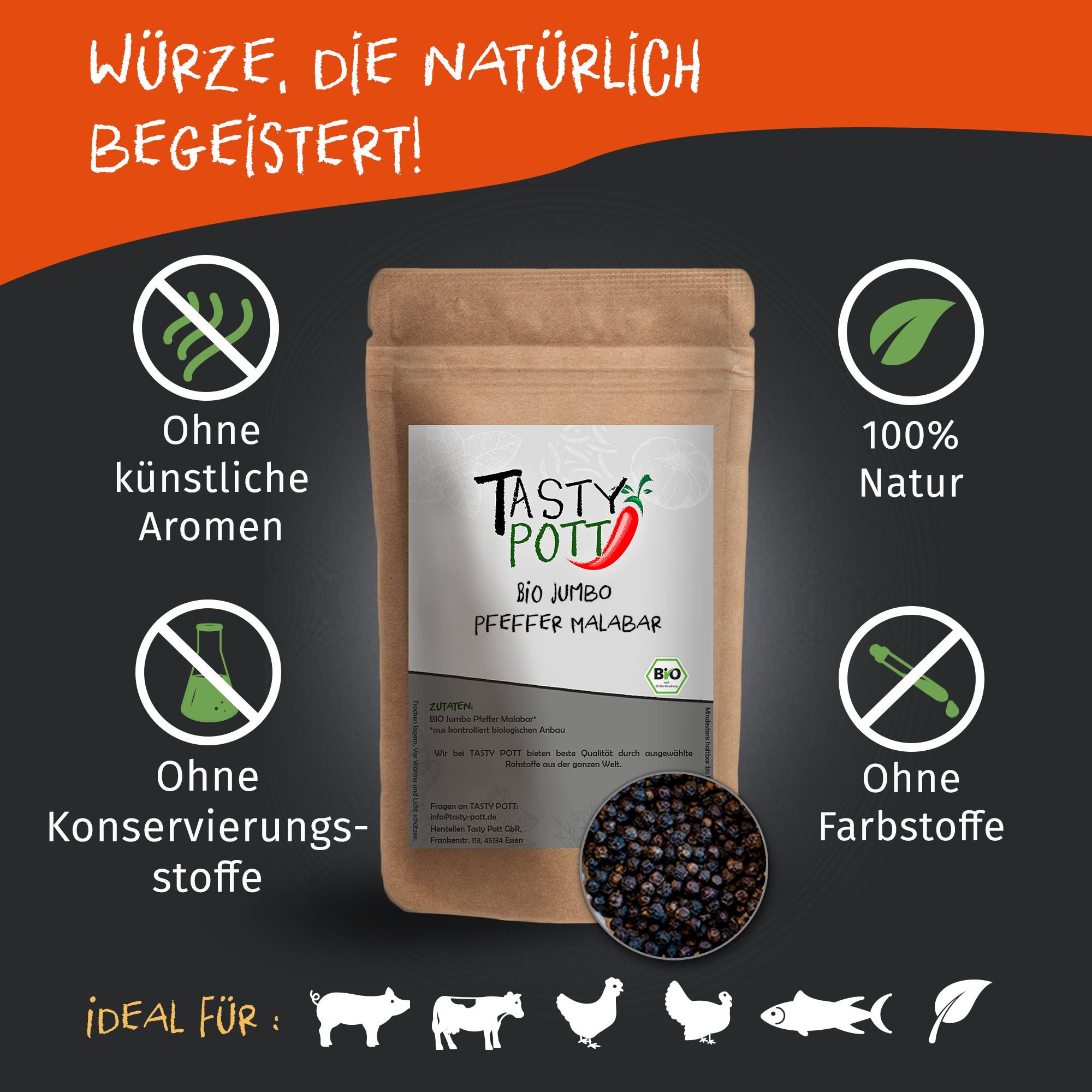 Tasty Pott Bio Jumbo Malabar Pfeffer 70g