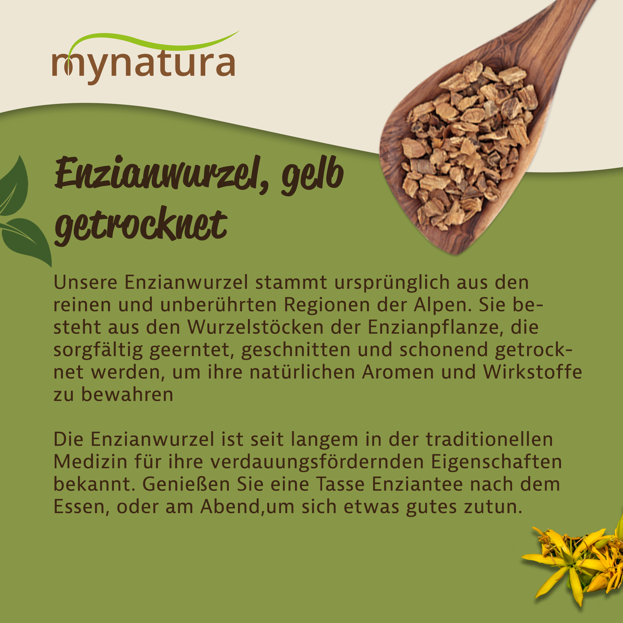 Mynatura Enzianwurzel, gelb, geschnitten und getrocknet 250g