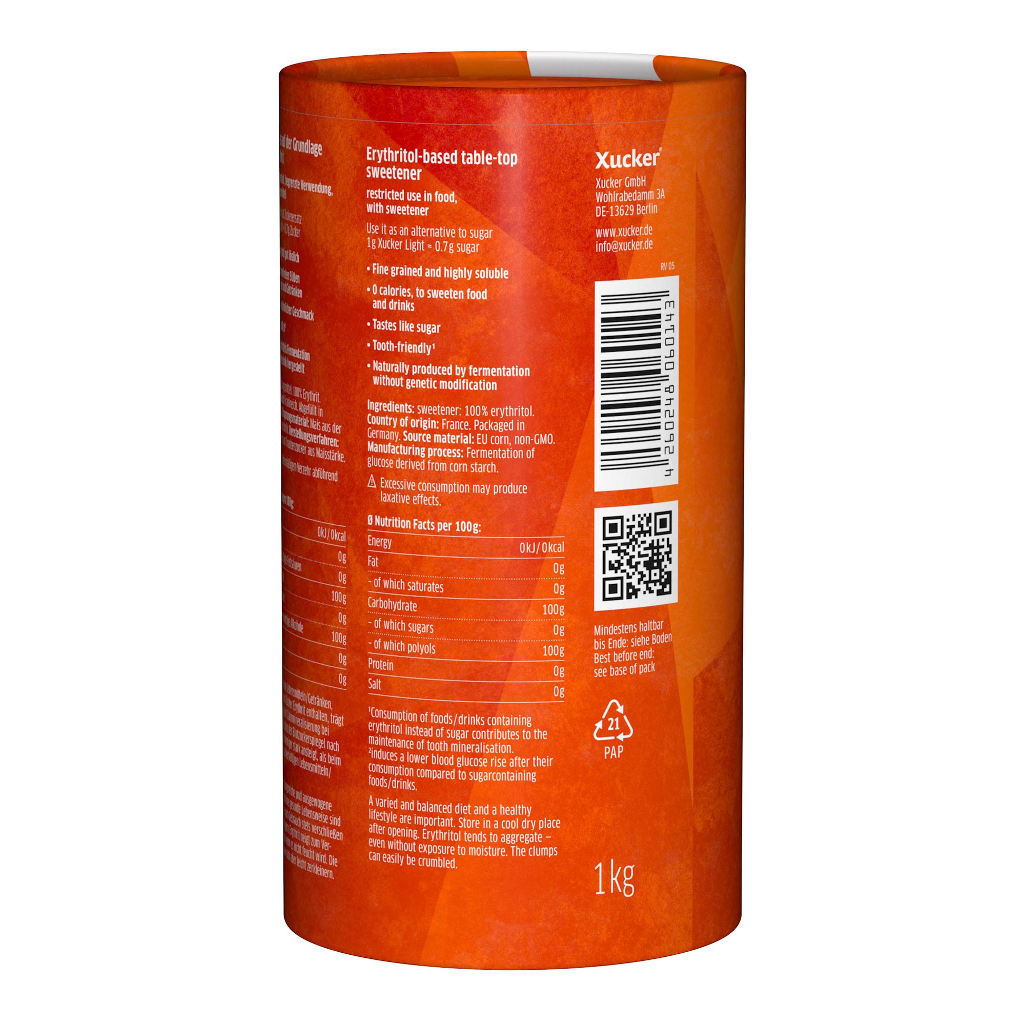 Xucker 100% Erythrit light 1 kg Tafelsüße Dose
