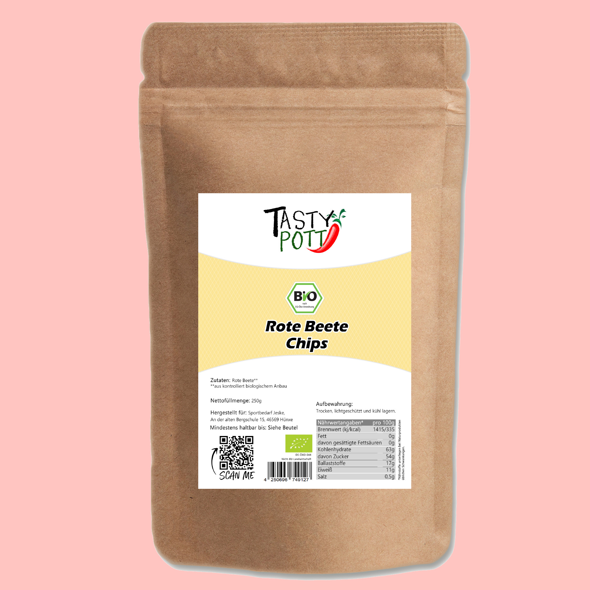 Rote Beete Chips Bio Snack | 200 g Beutel Tasty Pott 