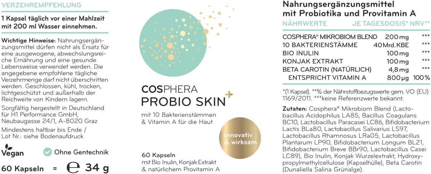 Cosphera - Probio Skin Kapseln Hochdosiertes Probiotikum 60 Kapseln Cosphera - Probio Skin Kapseln Hochdosiertes Probiotikum 60 Kapseln