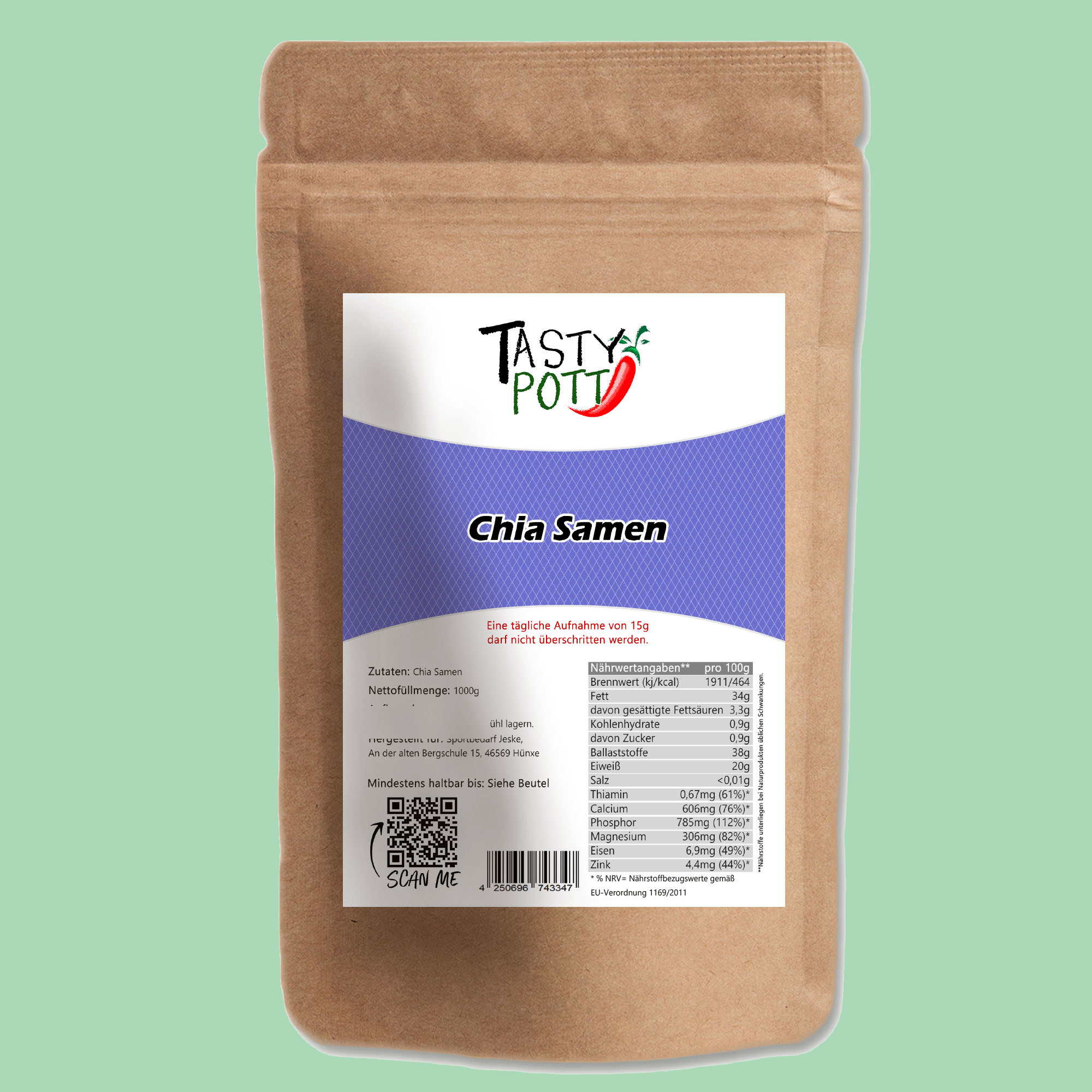 Chiasamen - Superfood Chia-Samen - 1kg Beutel Tasty Pott