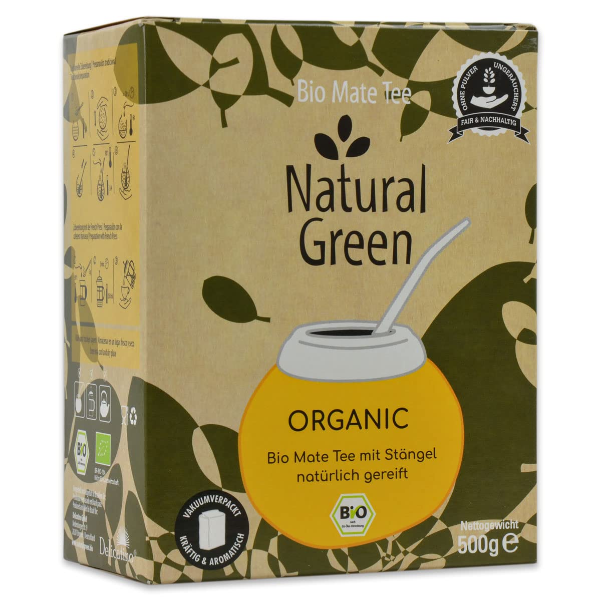 Bio Mate Tee Natural Green ORGANIC (500g) Mate Tee mit Stängel (natürlich gereift & ungeräuchert)