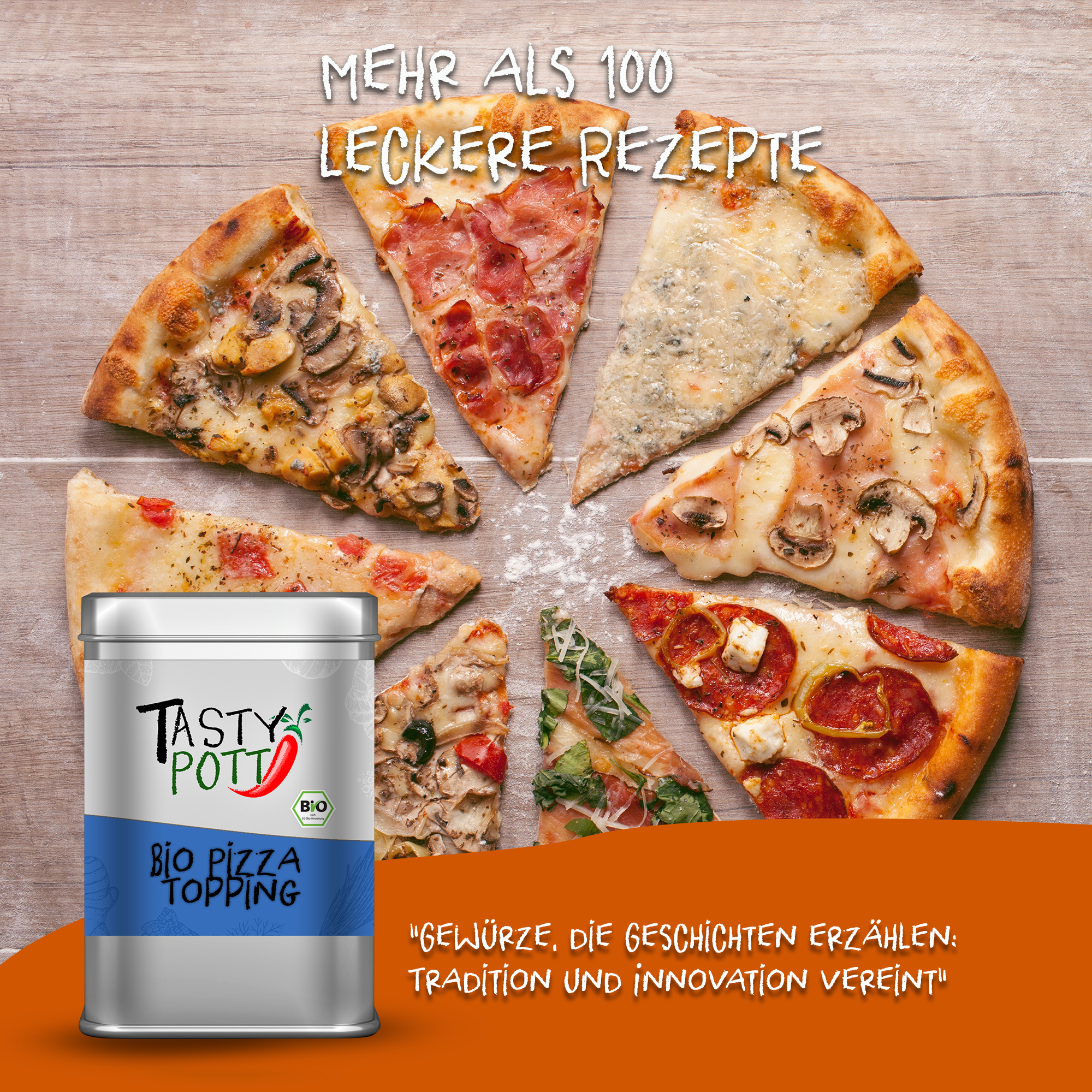 Bio Pizza Topping - Gewürzmischung - 70g Dose von Tasty Pott Bio Pizza Topping - Gewürzmischung - 70g Dose von Tasty Pott