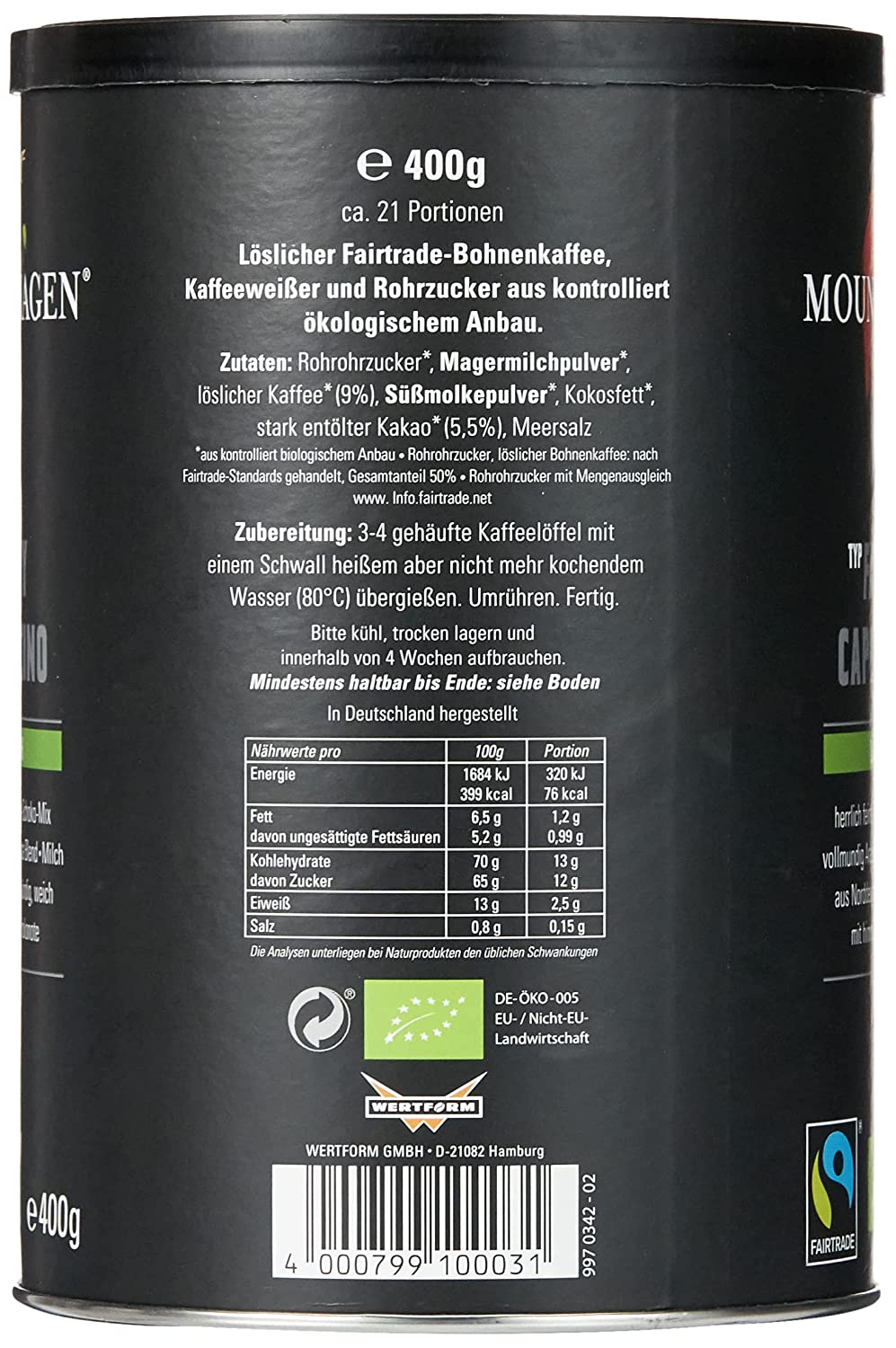 Mount Hagen Bio Cappuccino 400g Mount Hagen Bio Cappuccino 400g