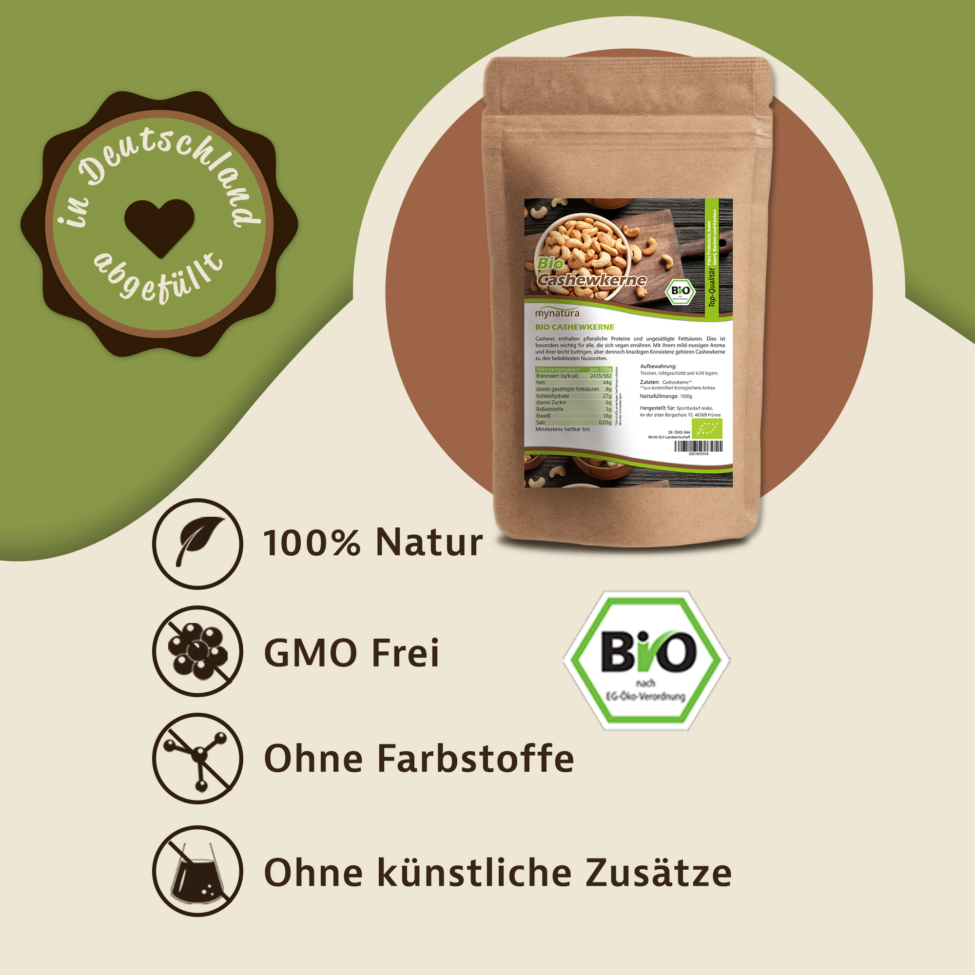 Bio Cashewkerne – Mild & Vielseitig | Mynatura Qualität aus kontrolliertem Anbau 1Kg