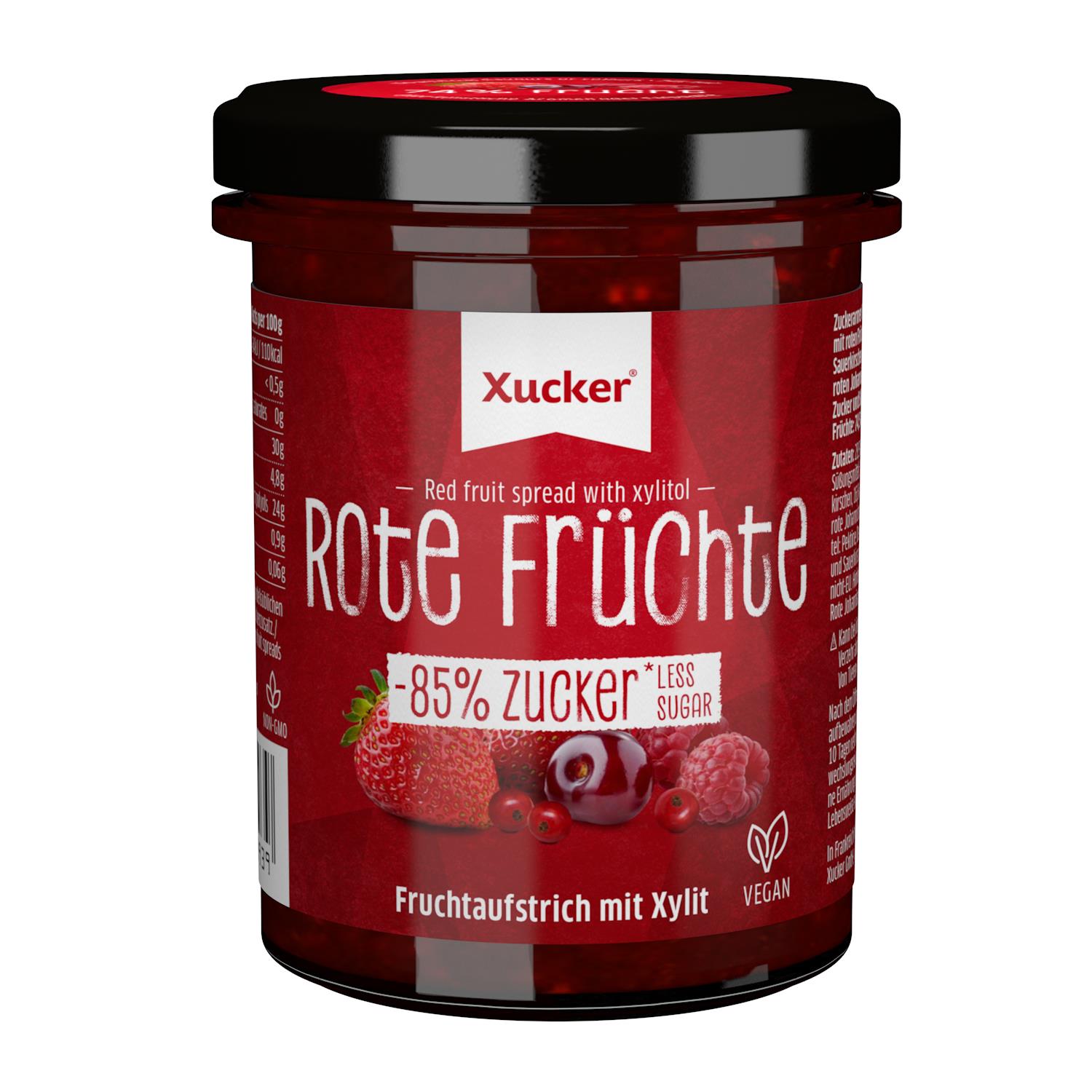 Xucker Aufstrich mit Xylit, Rote Früchte 220g Fruchtaufstrich Snack