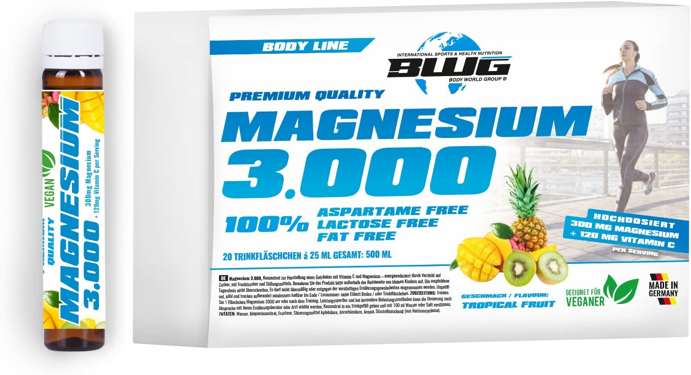 BWG Magnesium 3000 Hochdosiert & Vegan, Magnesiumcitrat Liquid 20x 25ml