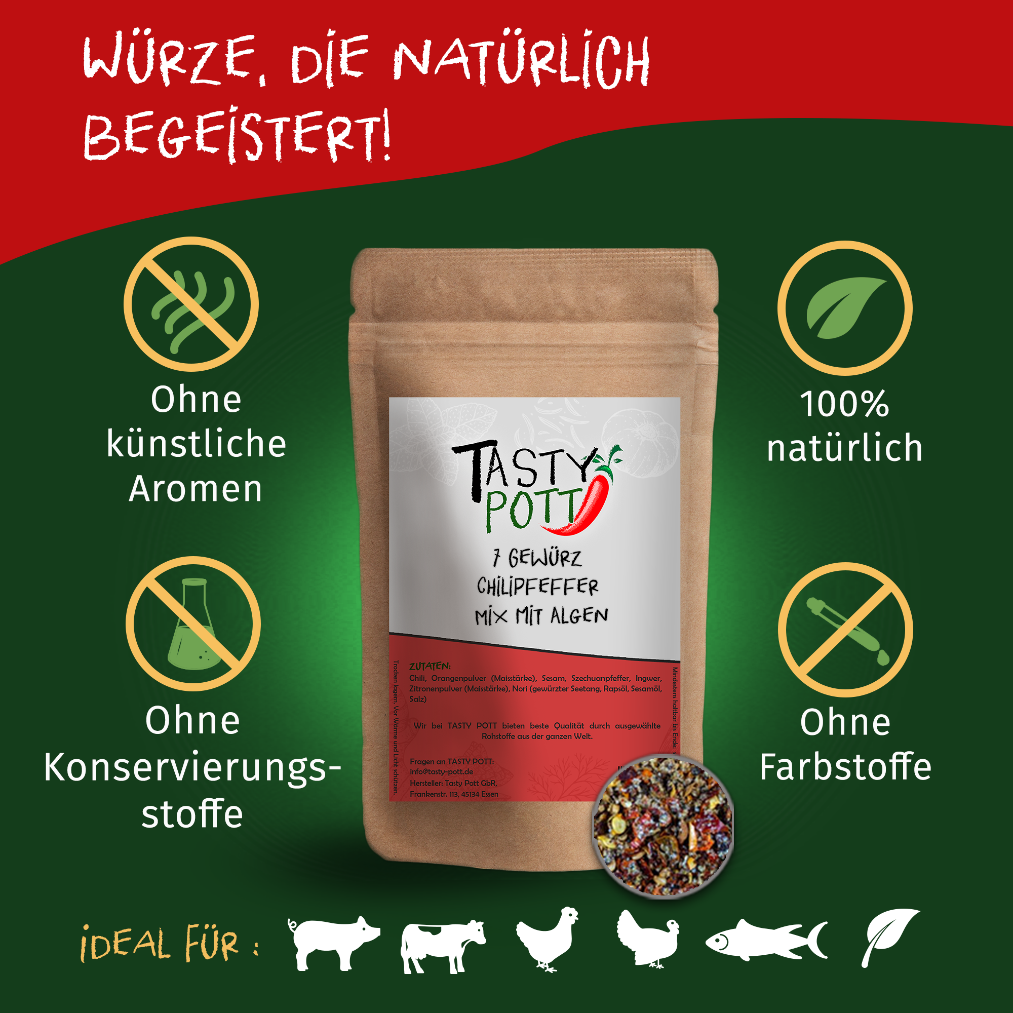 Scharfer 7 Gewürze Chilipfeffer mit Algen von Tasty Pott