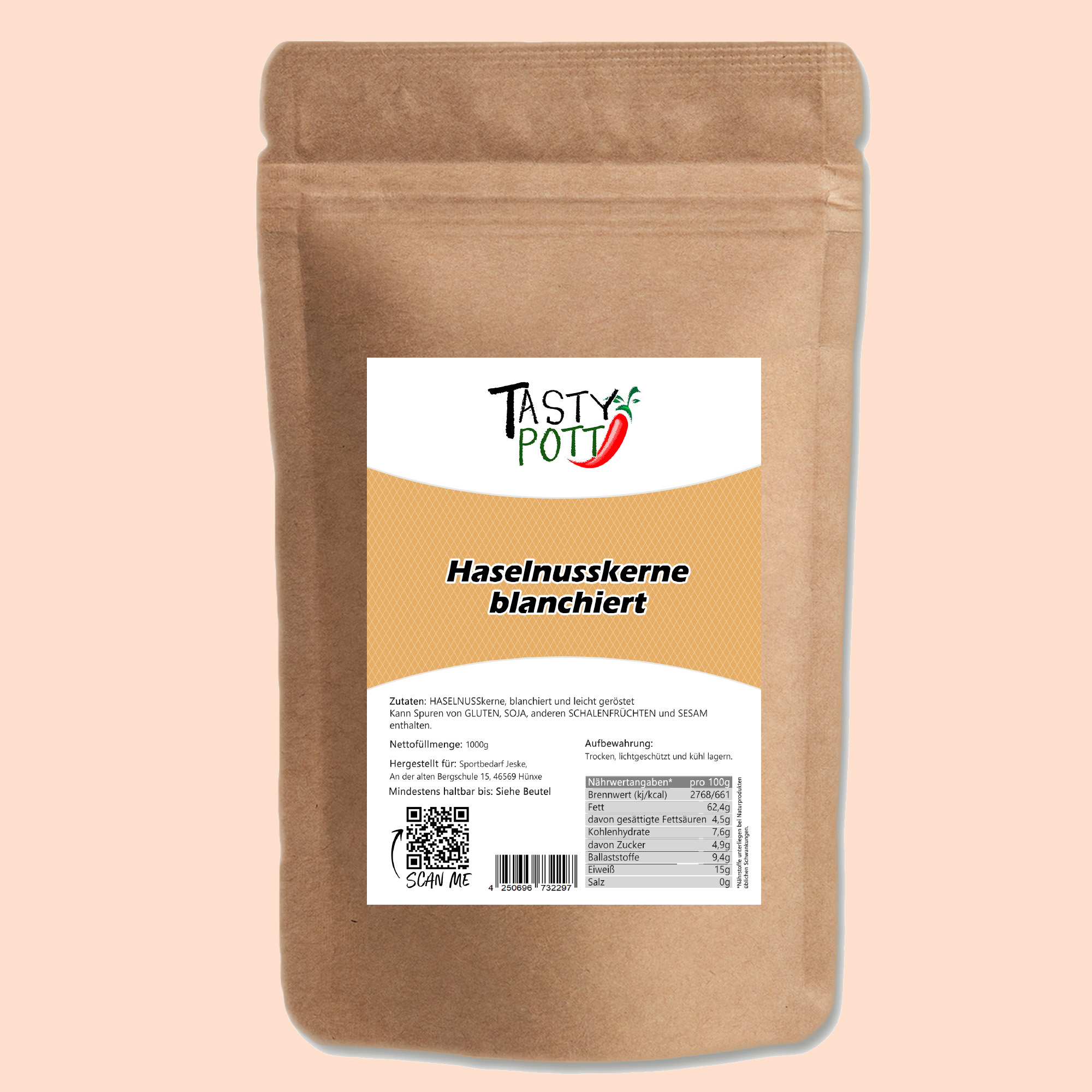 Haselnusskerne blanchiert - frische Haselnüsse direkt ohne Haut - Beste Qualität 1kg Tasty Pott