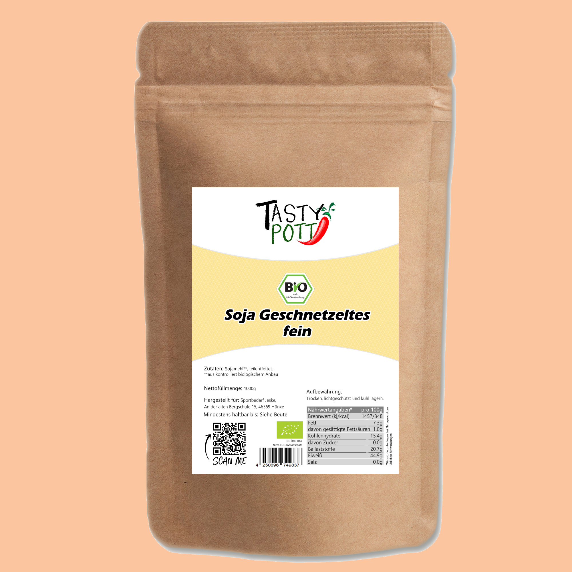 Soja Geschnetzeltes Fein | Bio Sojaschnetzel | 1 kg Beutel Tasty Pott