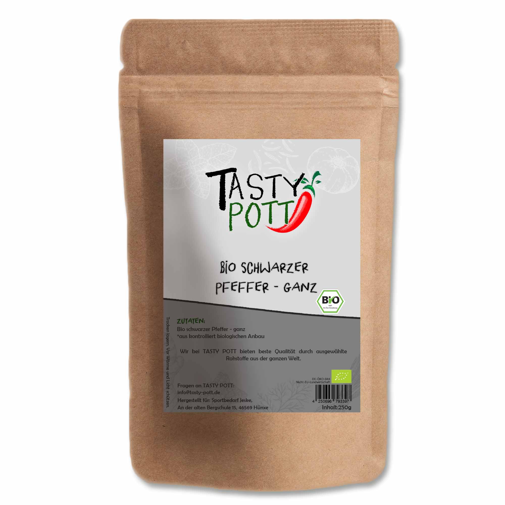 Bio Schwarzer Pfeffer - ganz - 30g Beutel von Tasty Pott