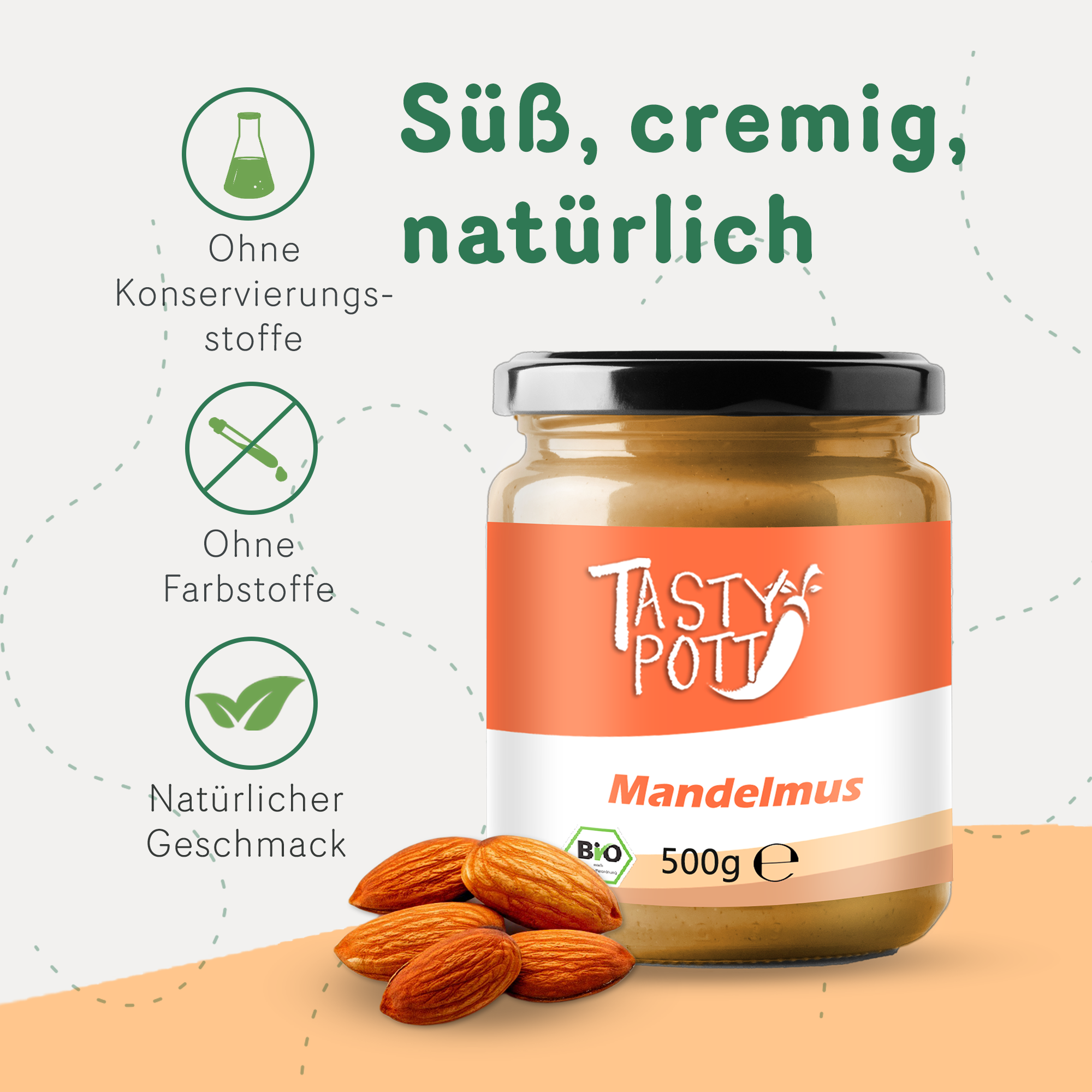 Bio Mandelmus - braunes Mandelmus | 500g Glas Tasty Pott 