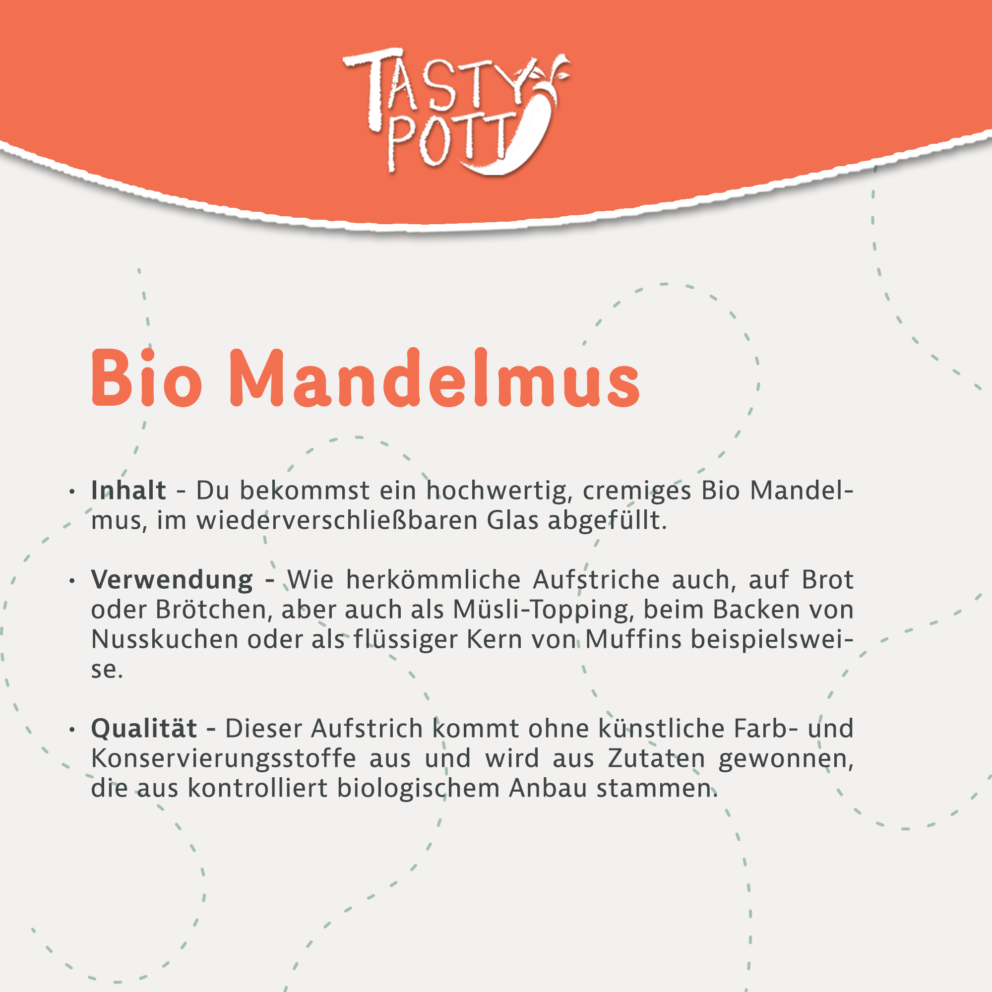 Bio Mandelmus - braunes Mandelmus | 500g Glas Tasty Pott 