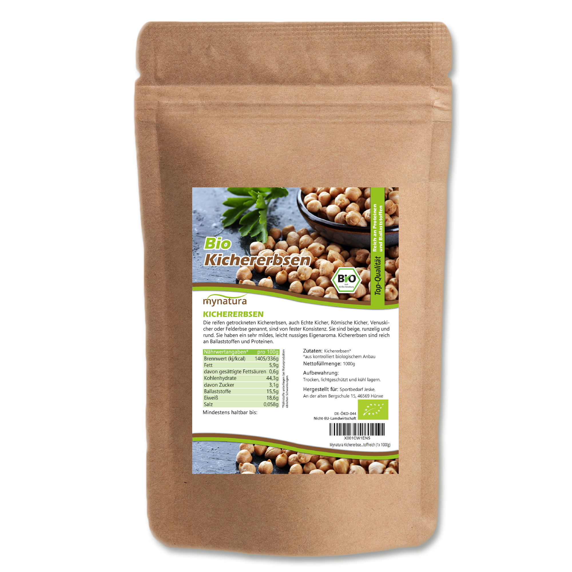 Bio Kichererbsen von Mynatura – Pflanzliche Proteinquelle für vegane & vegetarische Gerichte 3x1Kg