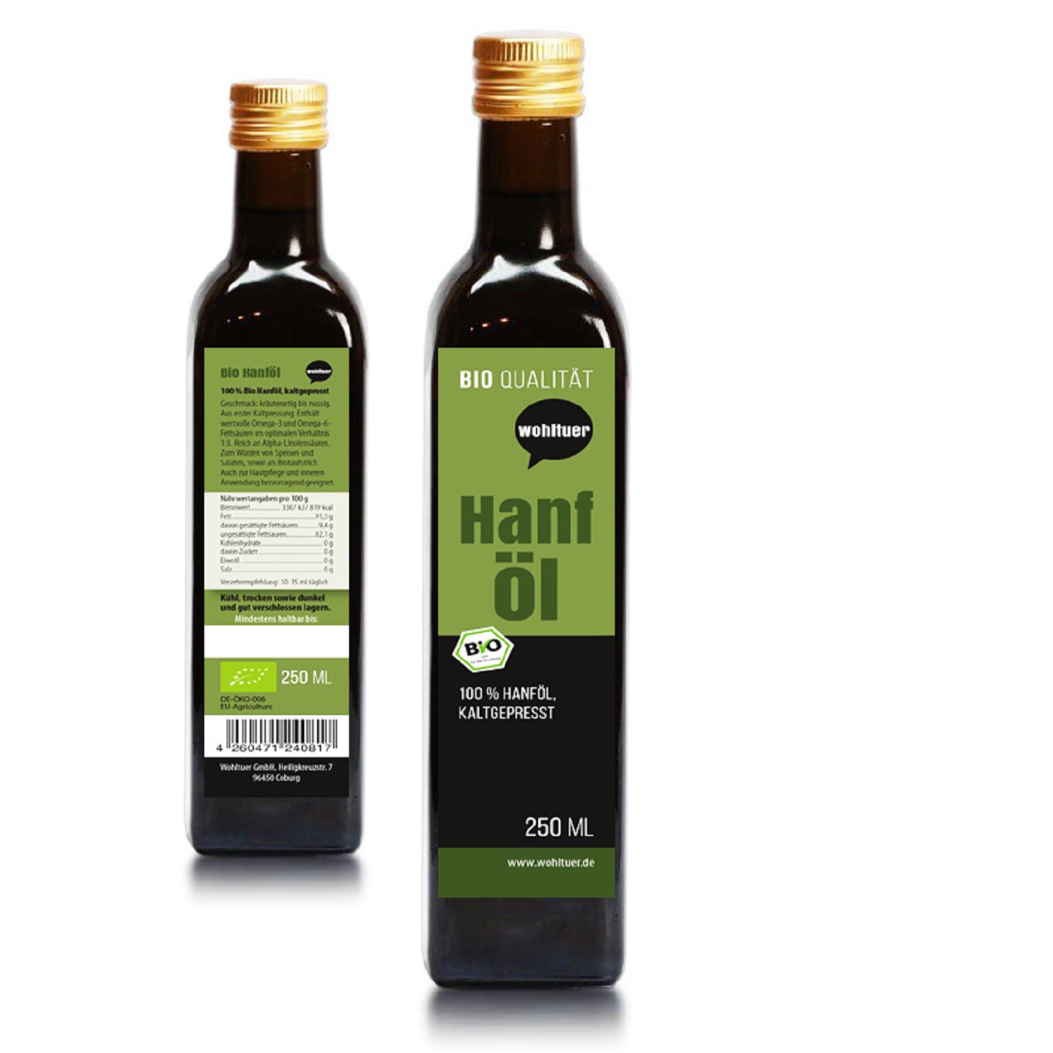 Wohltuer Hanföl kaltgepresst 250ml ,kontrolliert biologischem Anbau 250ml Flasche Wohltuer Hanföl kaltgepresst 250ml ,kontrolliert biologischem Anbau 250ml Flasche