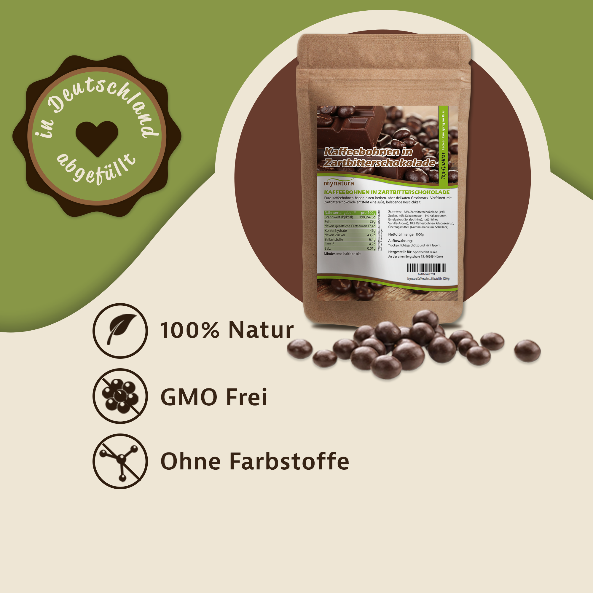 Mynatura Kaffeebohnen in Zartbitterschokolade 1Kg