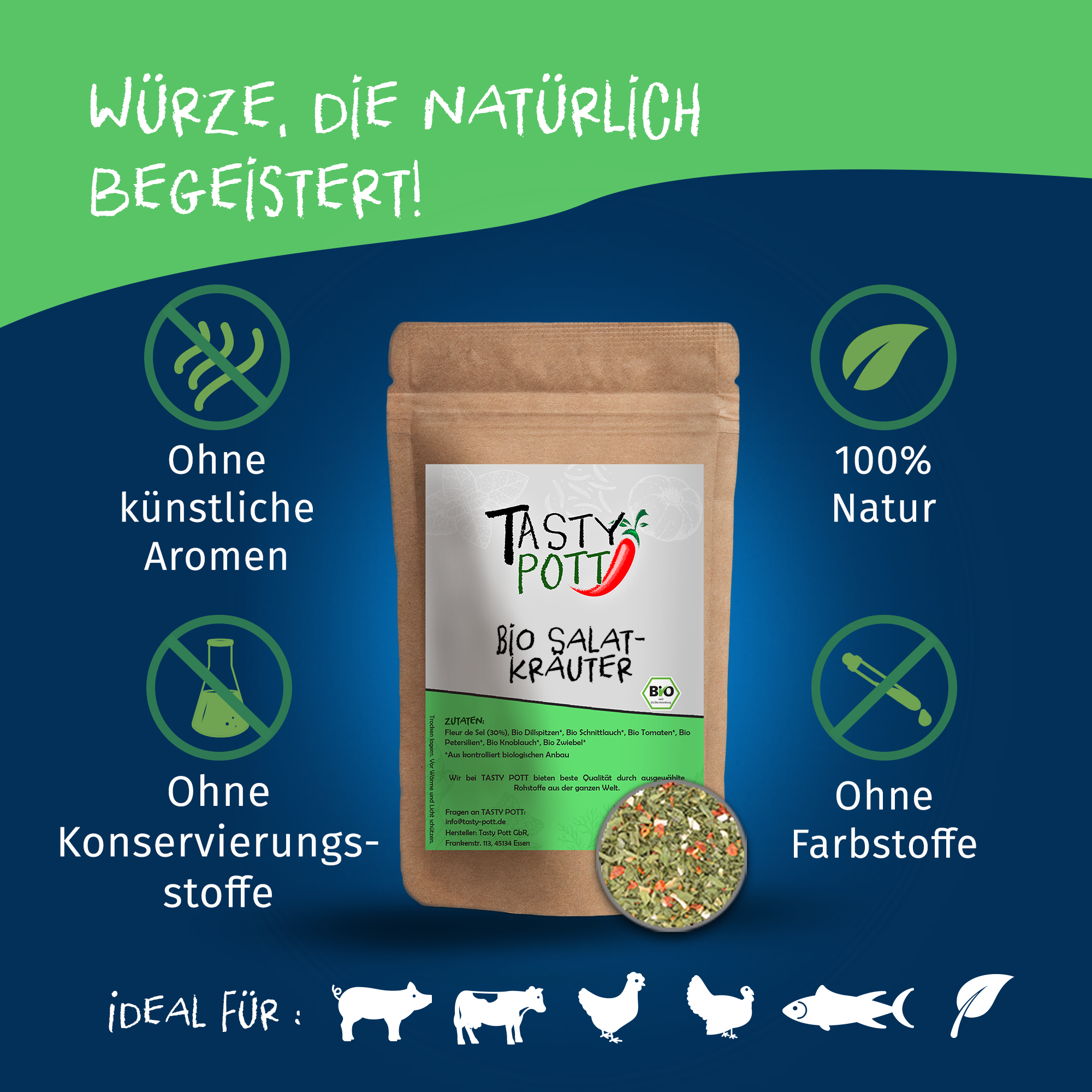 Salatkräuter Bio - Gewürz für deinen Salat - 30g Beutel Tasty Pott