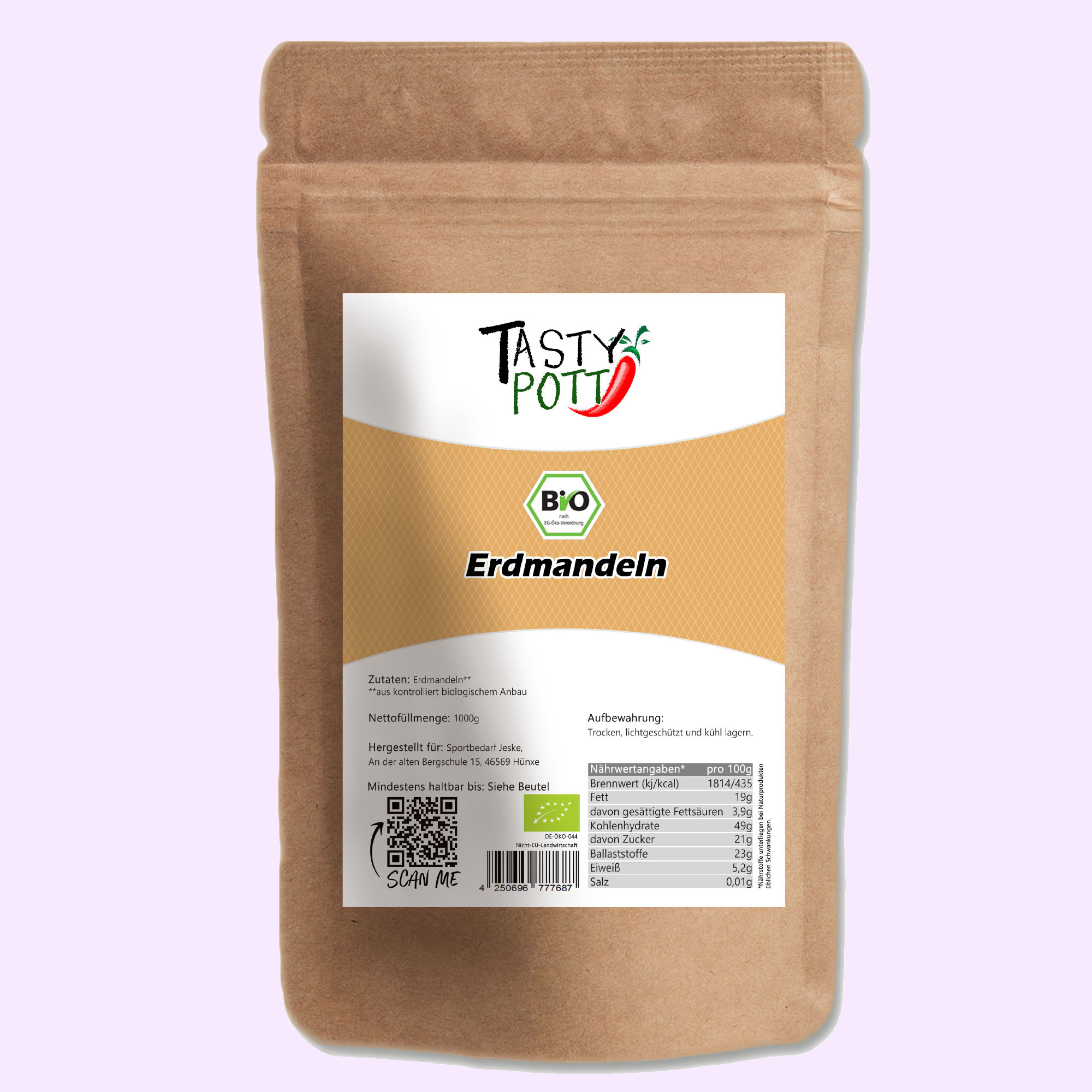 Bio Erdmandeln ganz, geschält - 1kg Beutel von Tasty Pott