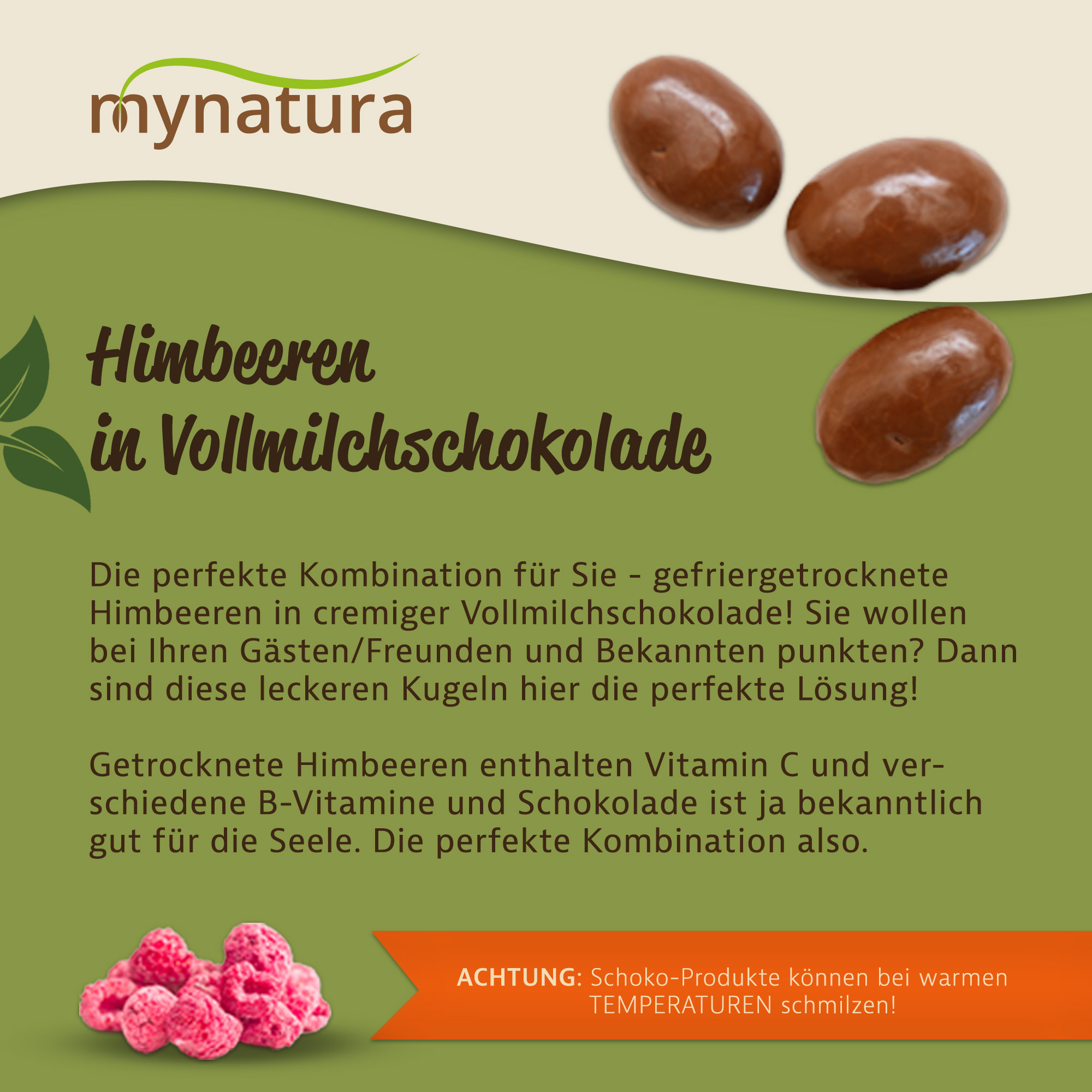 Mynatura Himbeeren in Vollmilchschokolade 1Kg
