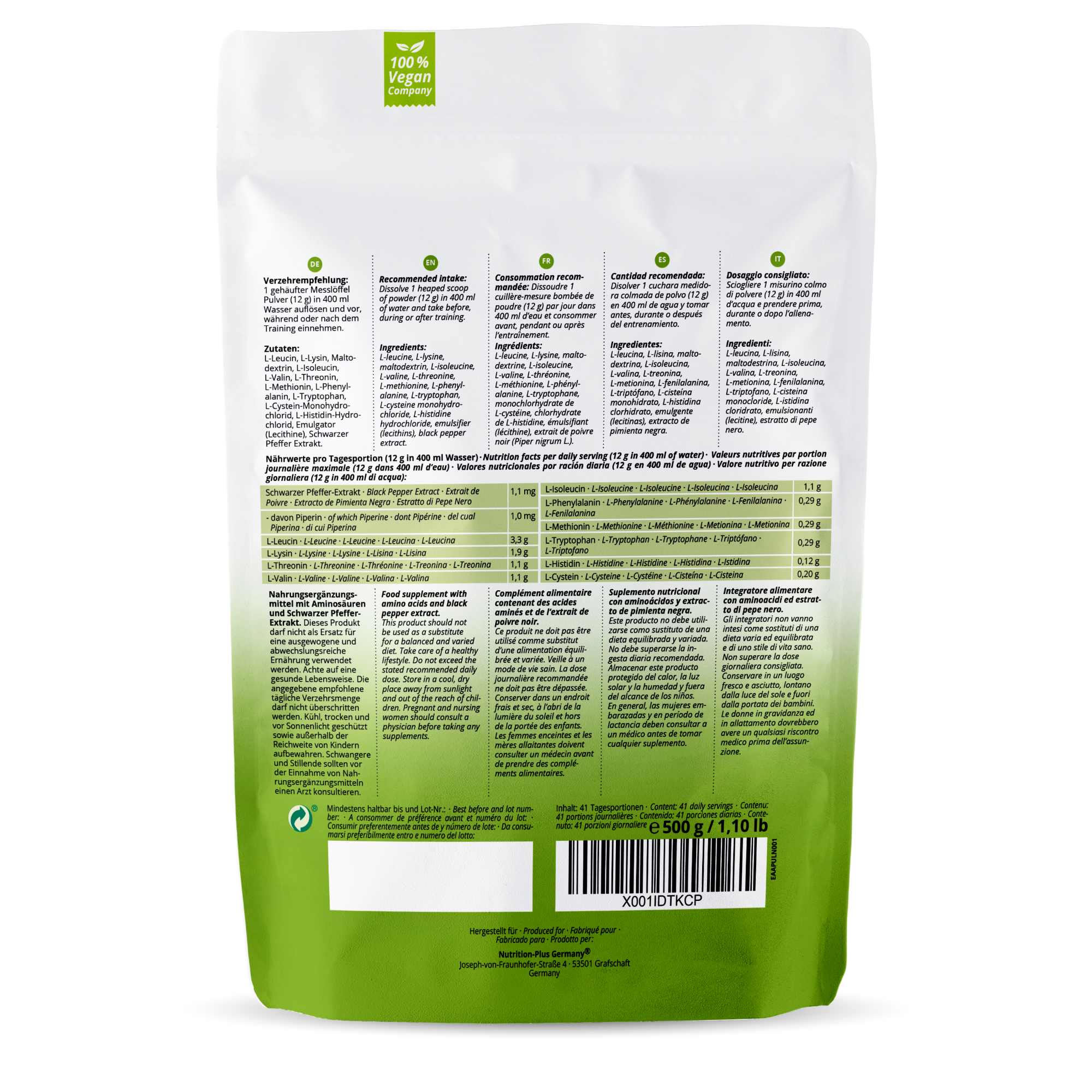 Nutri+ EAA Hochdosierte Aminosäuren  500g Nutri+ EAA Hochdosierte Aminosäuren  500g