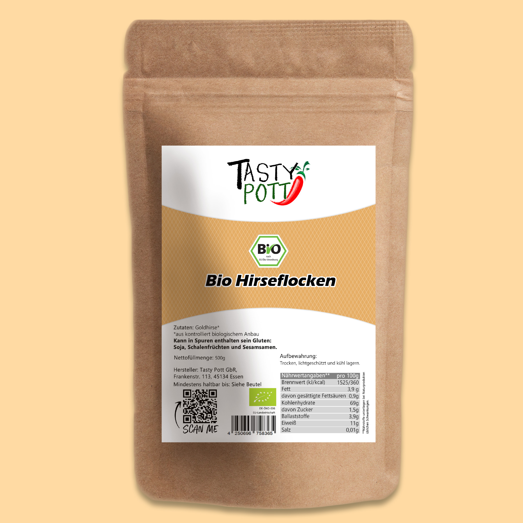 Bio Hirseflocken von Tasty Pott – glutenfrei, vegan & voller Geschmack 1000g 