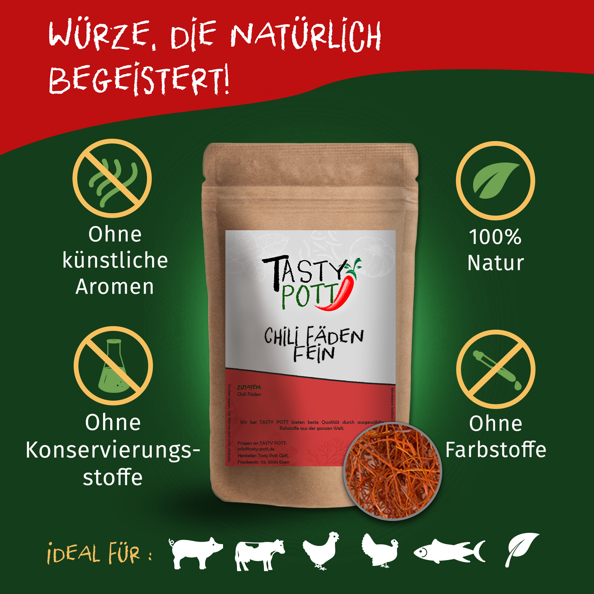 Tasty Pott Chili Fäden fein 10g Dose