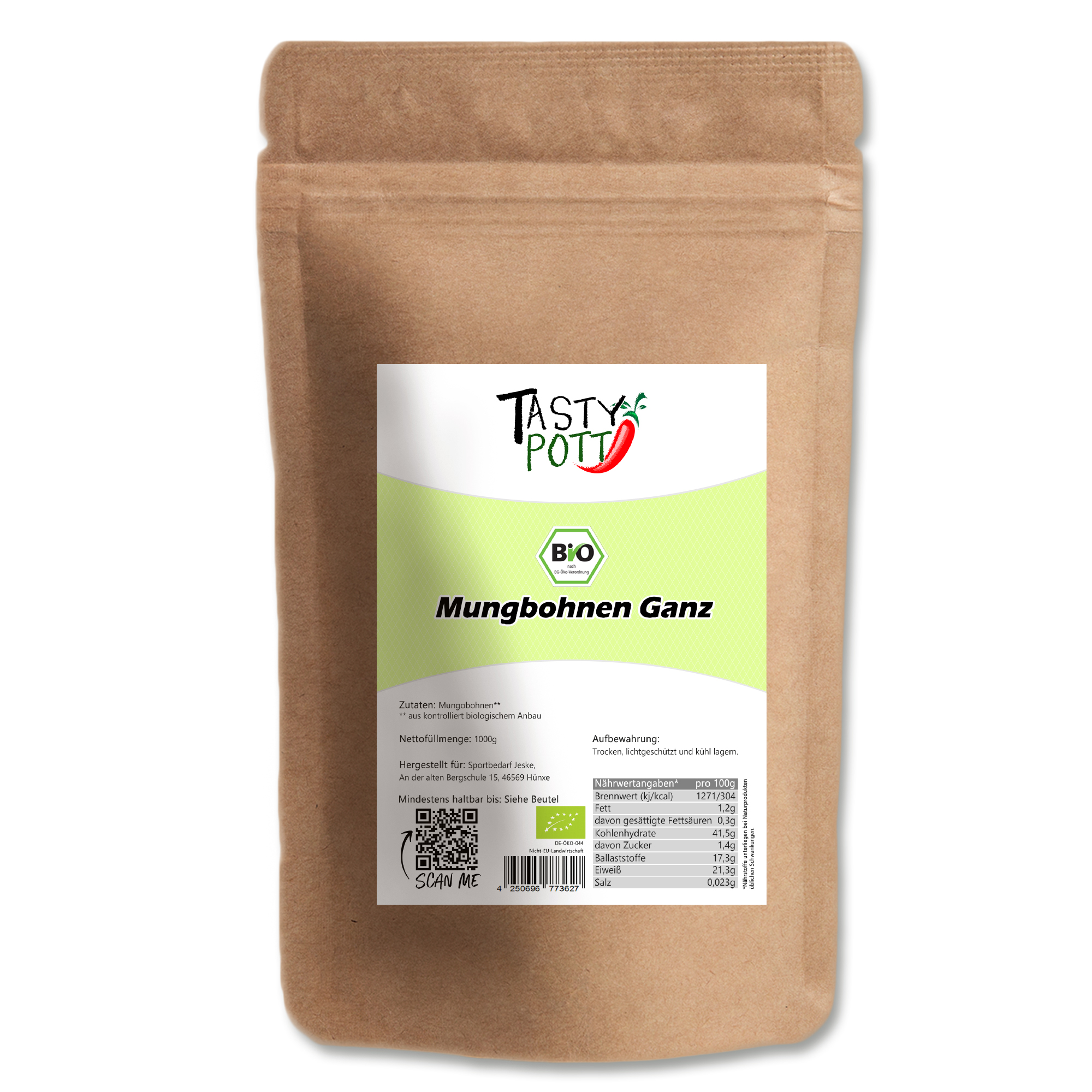 Bio Mungbohnen ganz - grüne Mungbohne - 1Kg Beutel von Tasty Pott 