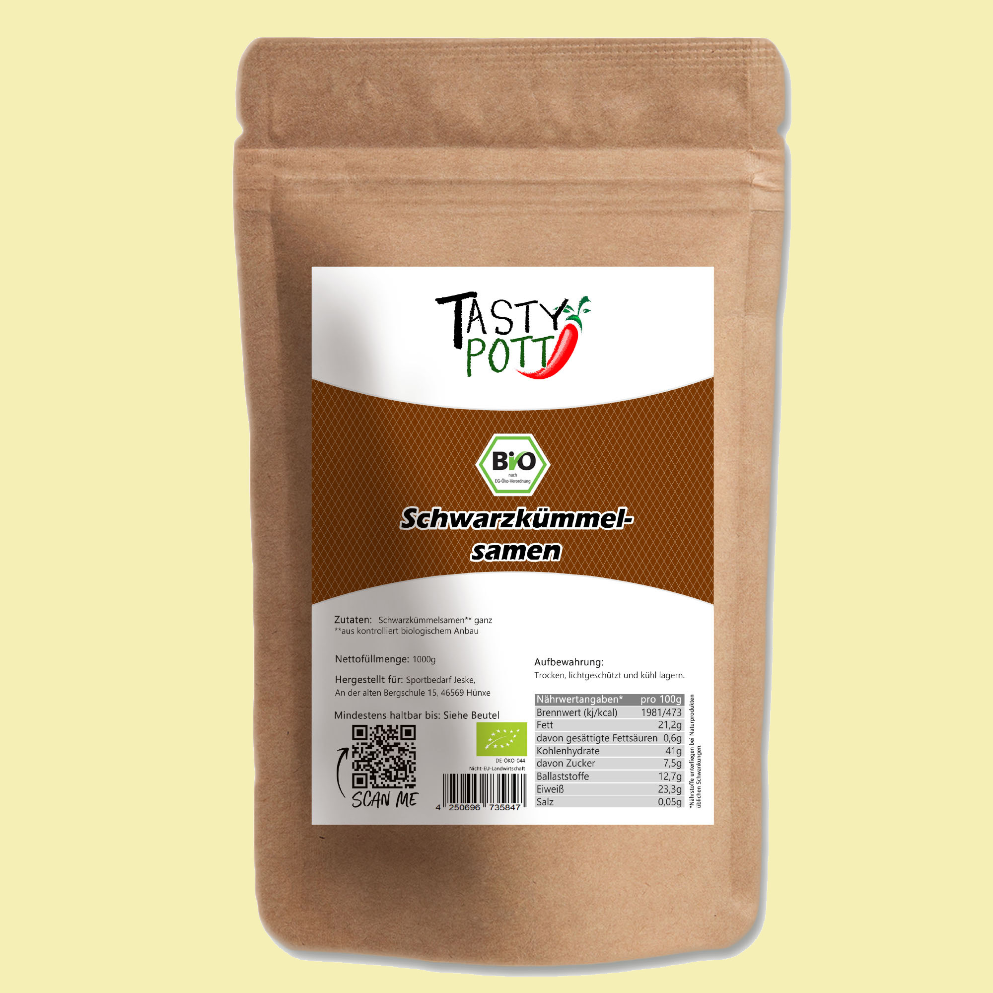 Schwarzkümmel - Bio Schwarzkümmelsamen | 1 kg Beutel Tasty Pott