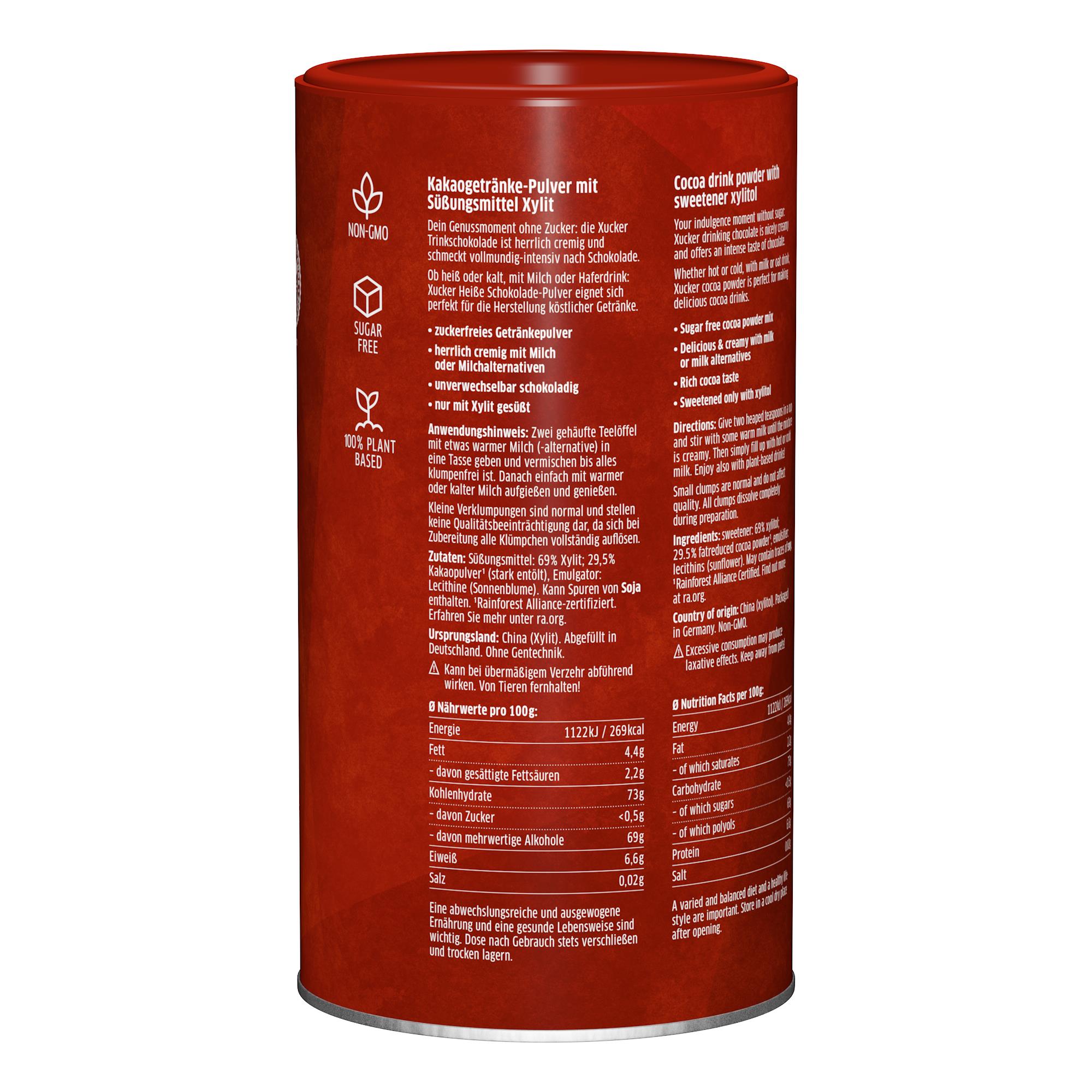 Xucker Hot Chocolate mit Xylit , Trinkschokoladen-Pulver 800 g