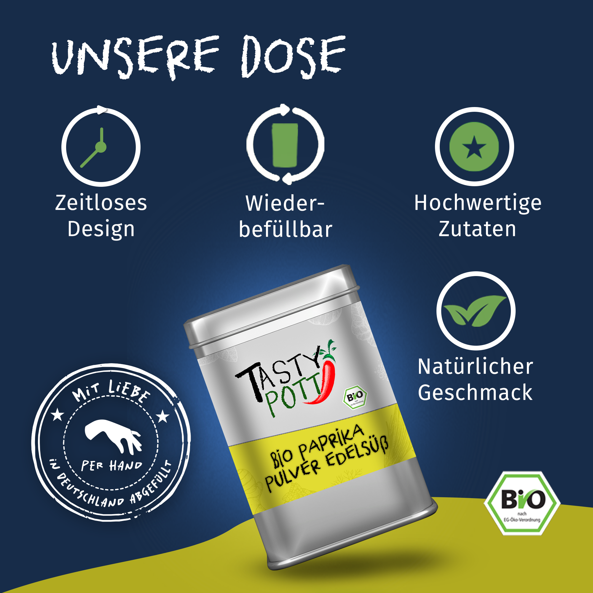 Bio Paprika Pulver edelsüß - Paprikapulver - 100g Dose von Tasty Pott