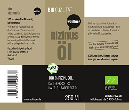 Wohltuer Bio Rizinusöl Haut Essentiellen Omega-Fettsäuren 250ml