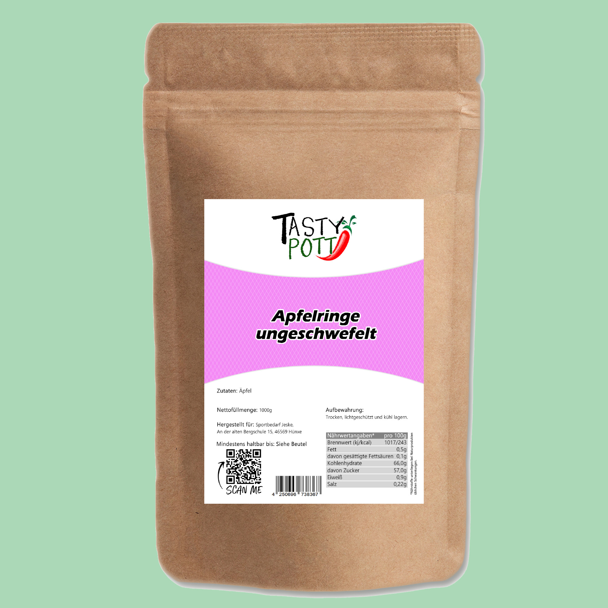 Getrocknete Apfelringe 1kg – ungeschwefelt & naturbelassen