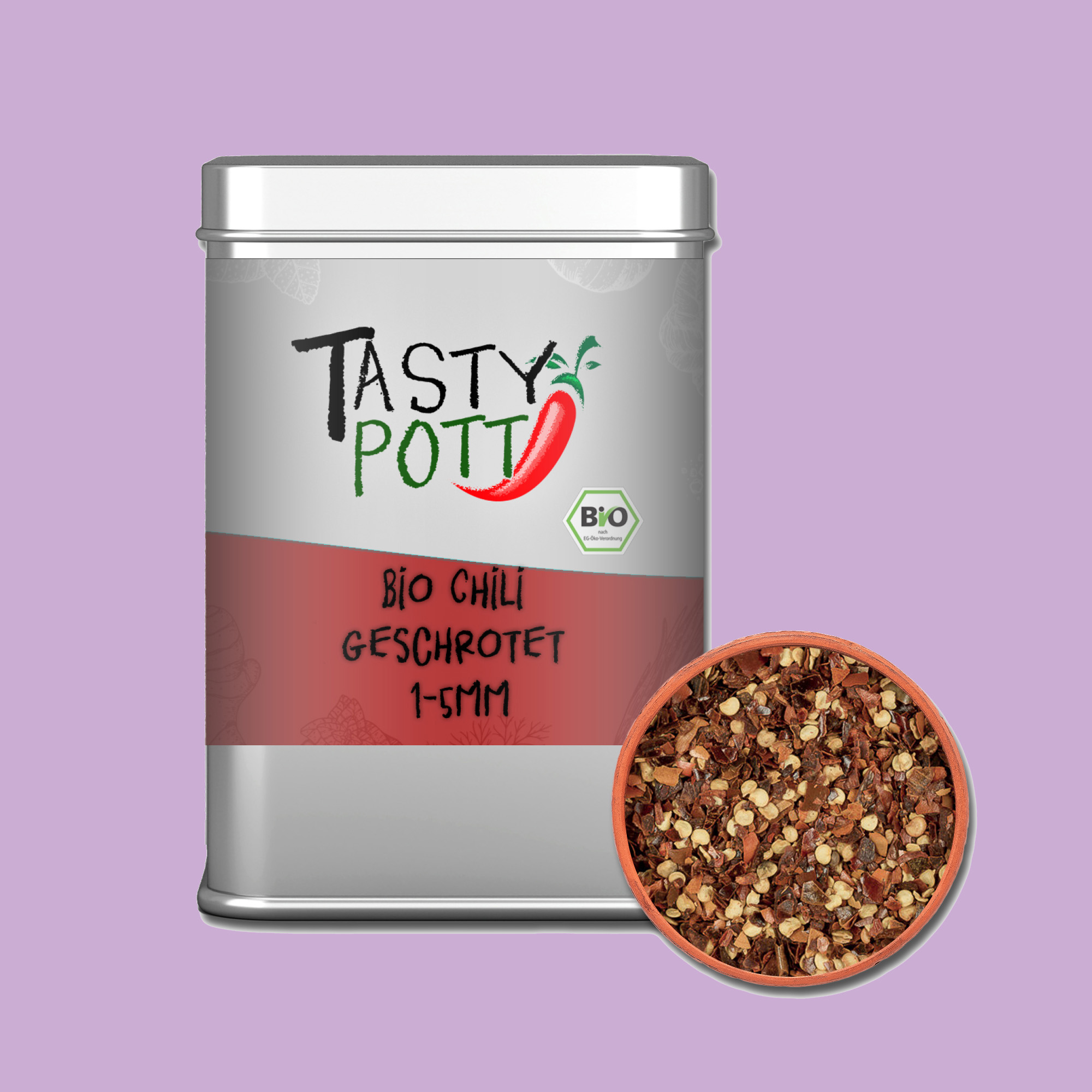 Bio Chili geschrotet mit Saat 60g Dose von Tasty Pott