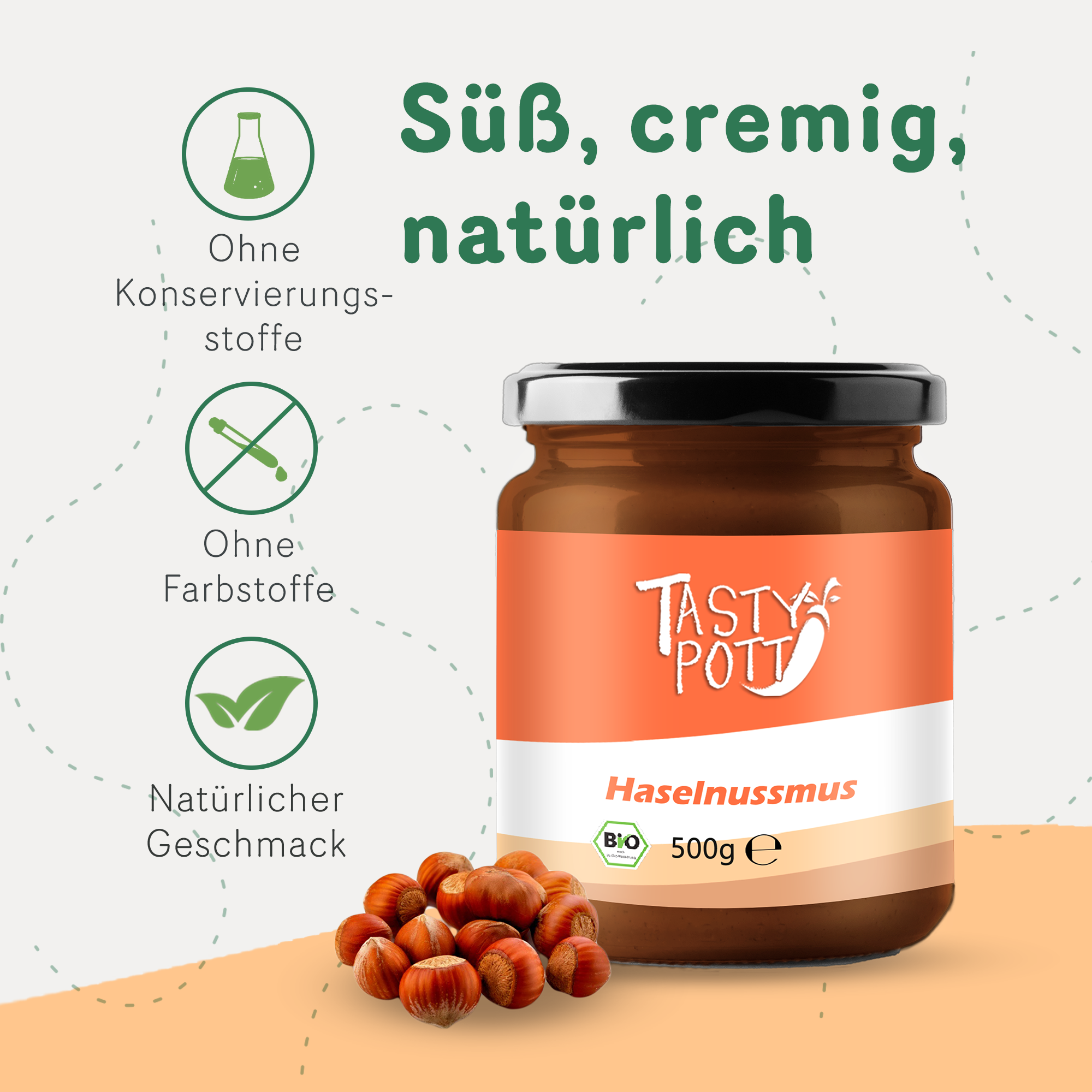 Bio Haselnussmus - Haselnuss Nussmus - 500g Glas von Tasty Pott