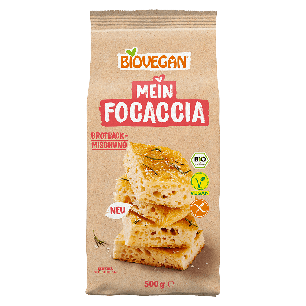 Biovegan Mein Focaccia, glutenfreie Brotbackmischung für italienisches Bio Brot, 500g Biovegan Mein Focaccia, glutenfreie Brotbackmischung für italienisches Bio Brot, 500g