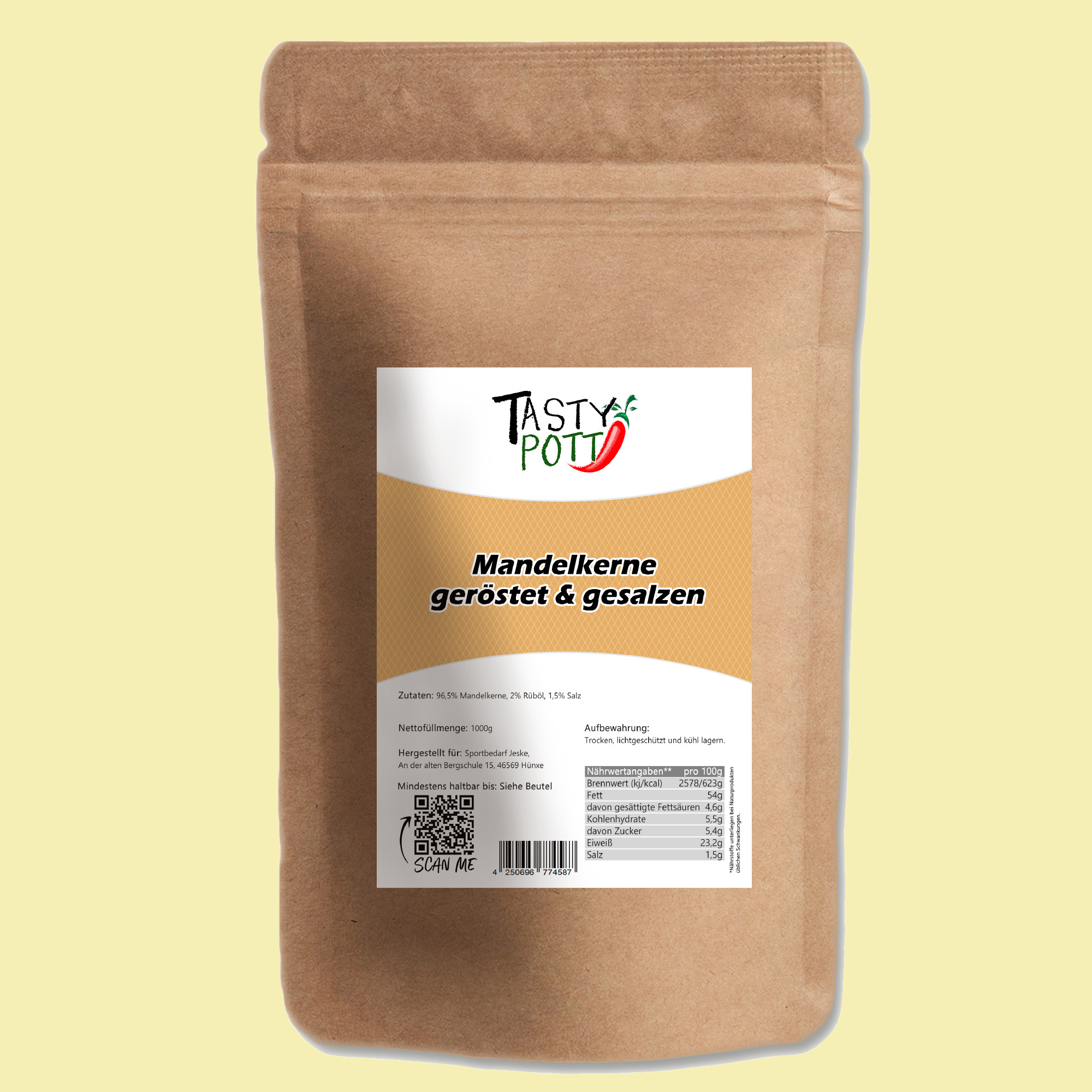 Mandel geröstet und gesalzen - Salzmandeln - 1kg Beutel von Tasty Pott 