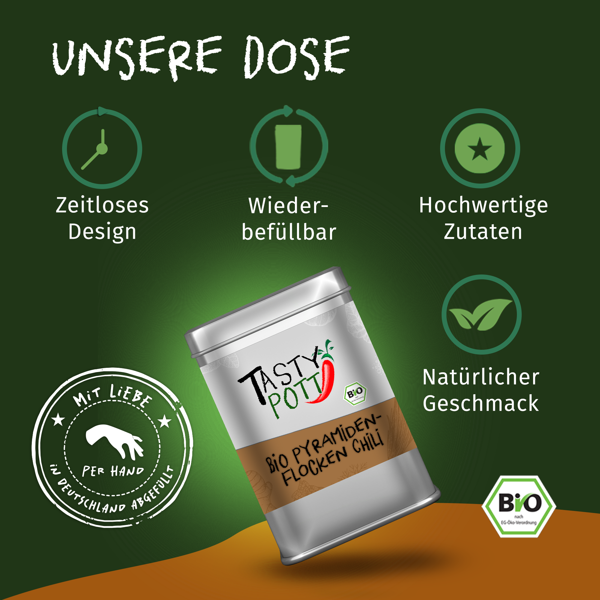 Pyramiden Flocken Chili - Bio Pyramidensalz | 85g Dose Tasty Pott 