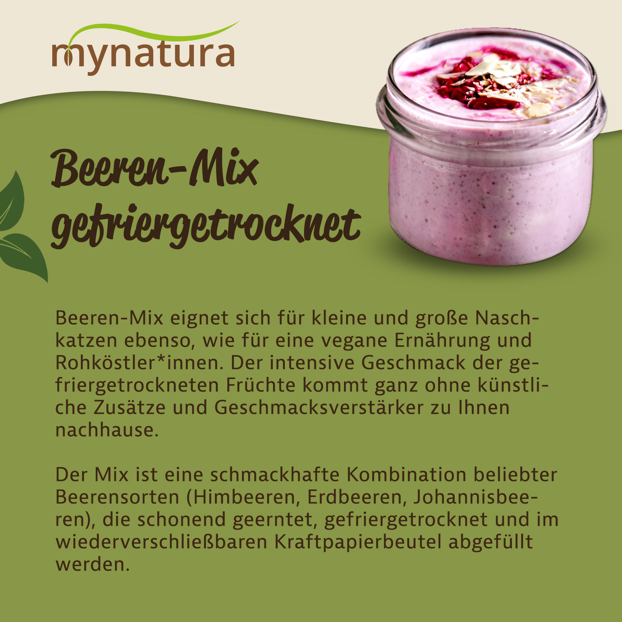 Mynatura Beeren-Mix – Gefriergetrocknete Beeren im 350g Beutel | Knusprig & fruchtig ohne Zusätze