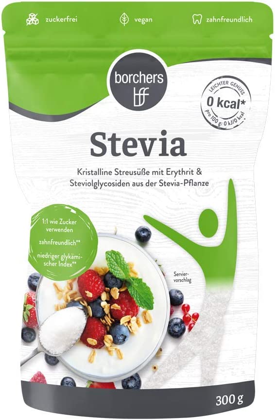 Borchers Stevia Kristalline Streusüße mit Erythrit 300g Borchers Stevia Kristalline Streusüße mit Erythrit 300g