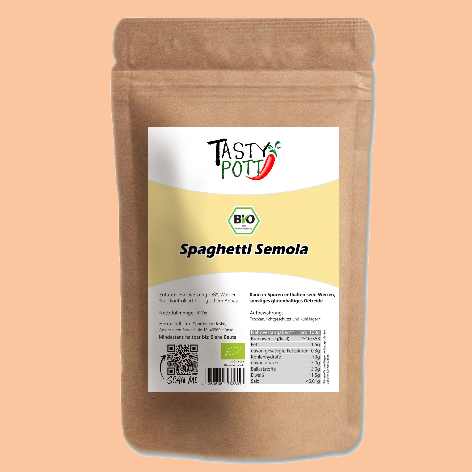 Bio Spaghetti Semola - Nudeln - 1kg Beutel von Tasty Pott