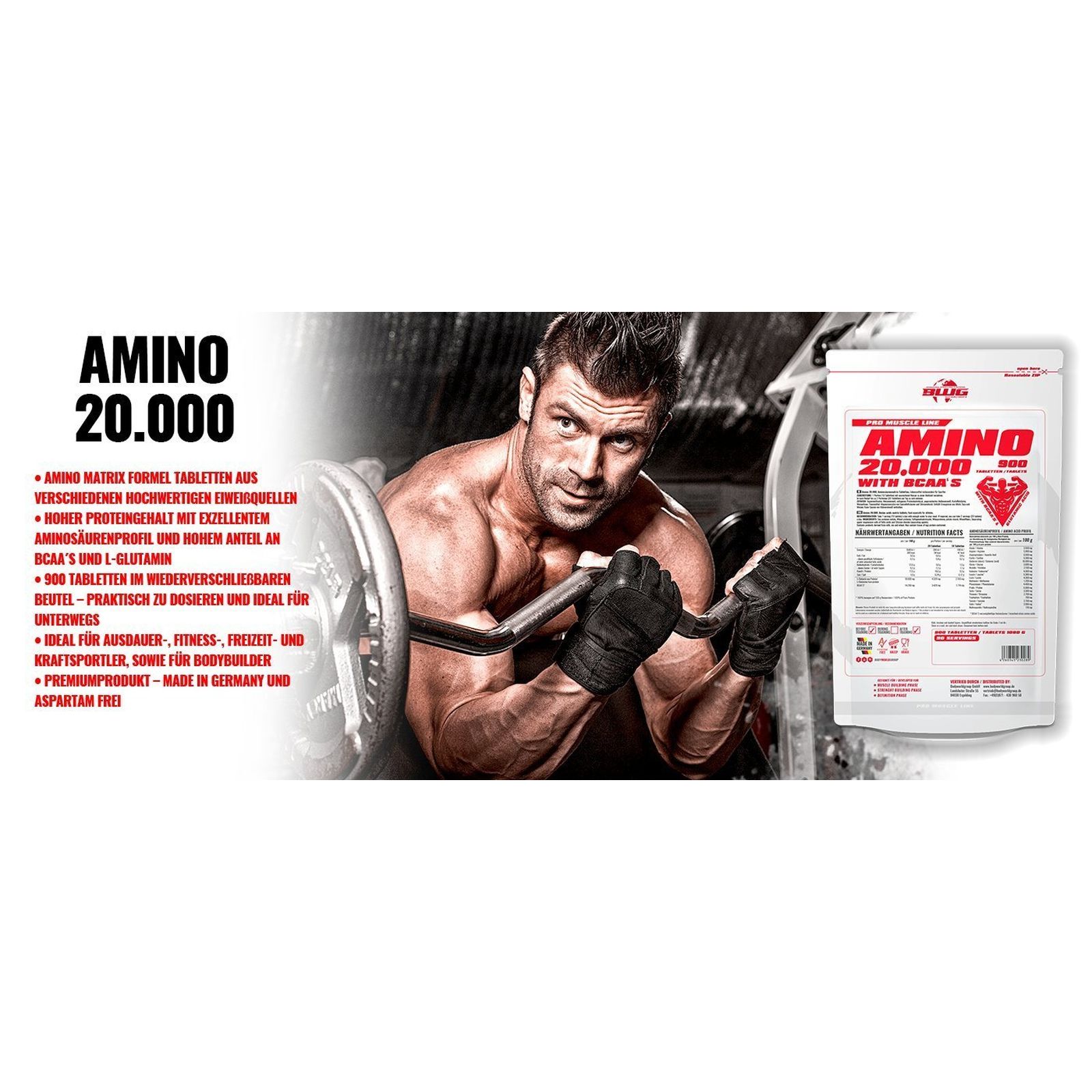 BWG Amino 20.000 + BCAAs + Glutamin (900 Tabletten)