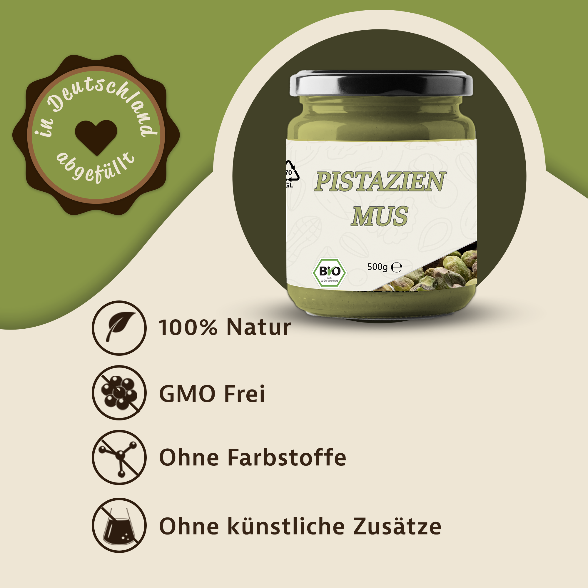 Pistazienmus in Bio-Qualität – 100 % natürliche Pistazienpaste ohne Zusätze | Mynatura