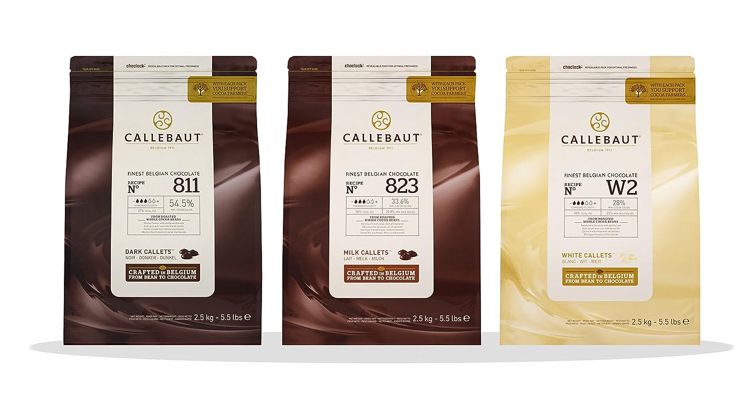 Callebaut, Kuvertüre Callets, Zartbitterschokolade, Milchschokolade und weiße Schokolade(3x2,5Kg) Callebaut, Kuvertüre Callets, Zartbitterschokolade, Milchschokolade und weiße Schokolade(3x2,5Kg)