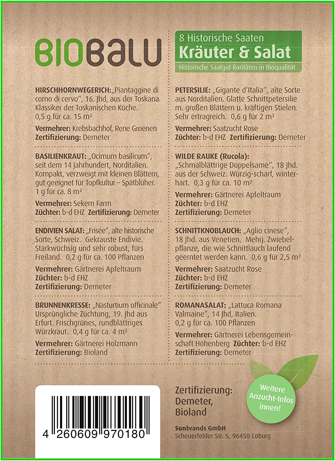 Biobalu Kräuter & Salat Samen Bio - 8 Alte Sorten Geschenkset Biobalu Kräuter & Salat Samen Bio - 8 Alte Sorten Geschenkset